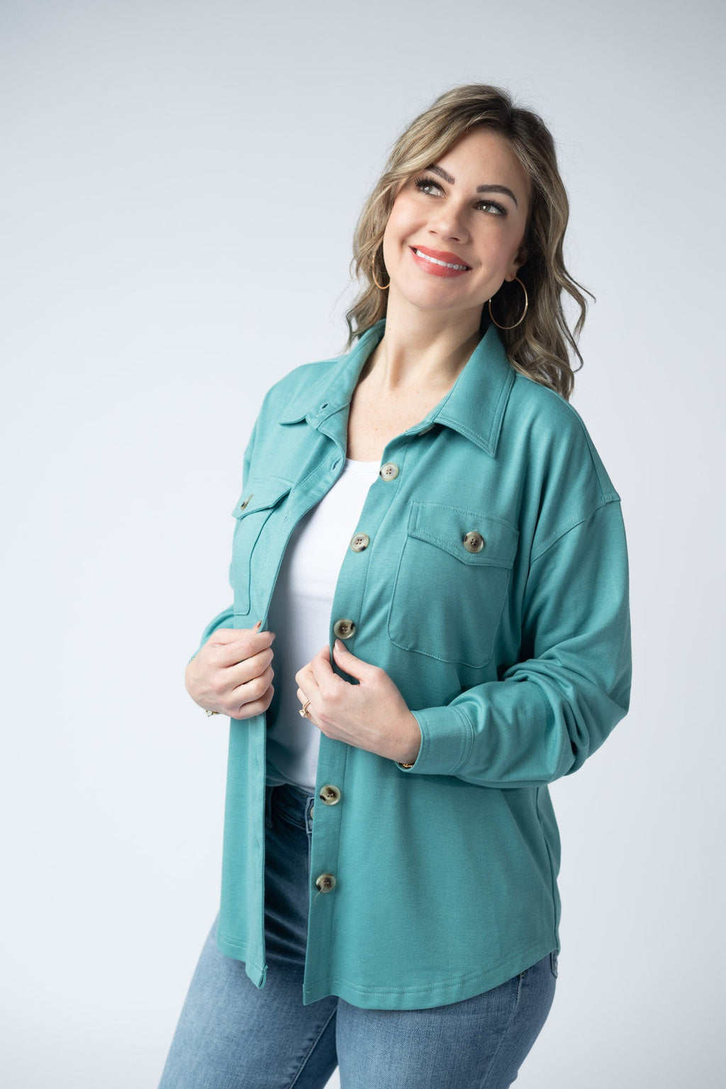 IN STOCK Brenna Button Down Top - Teal
