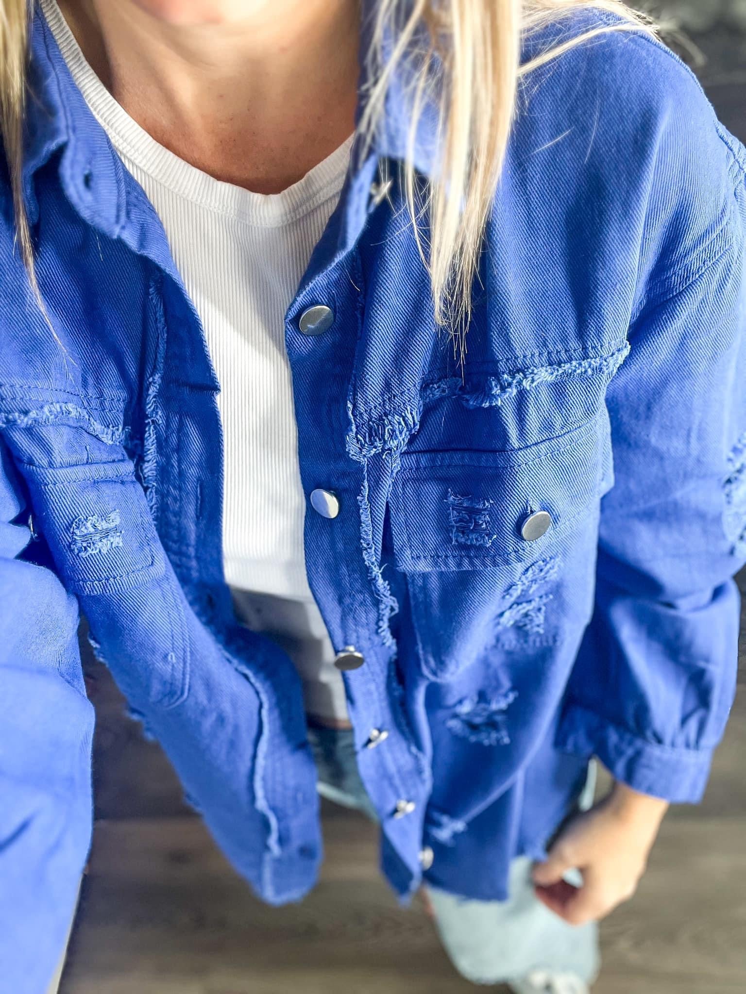 Distressed Drop Shoulder Denim Jacket