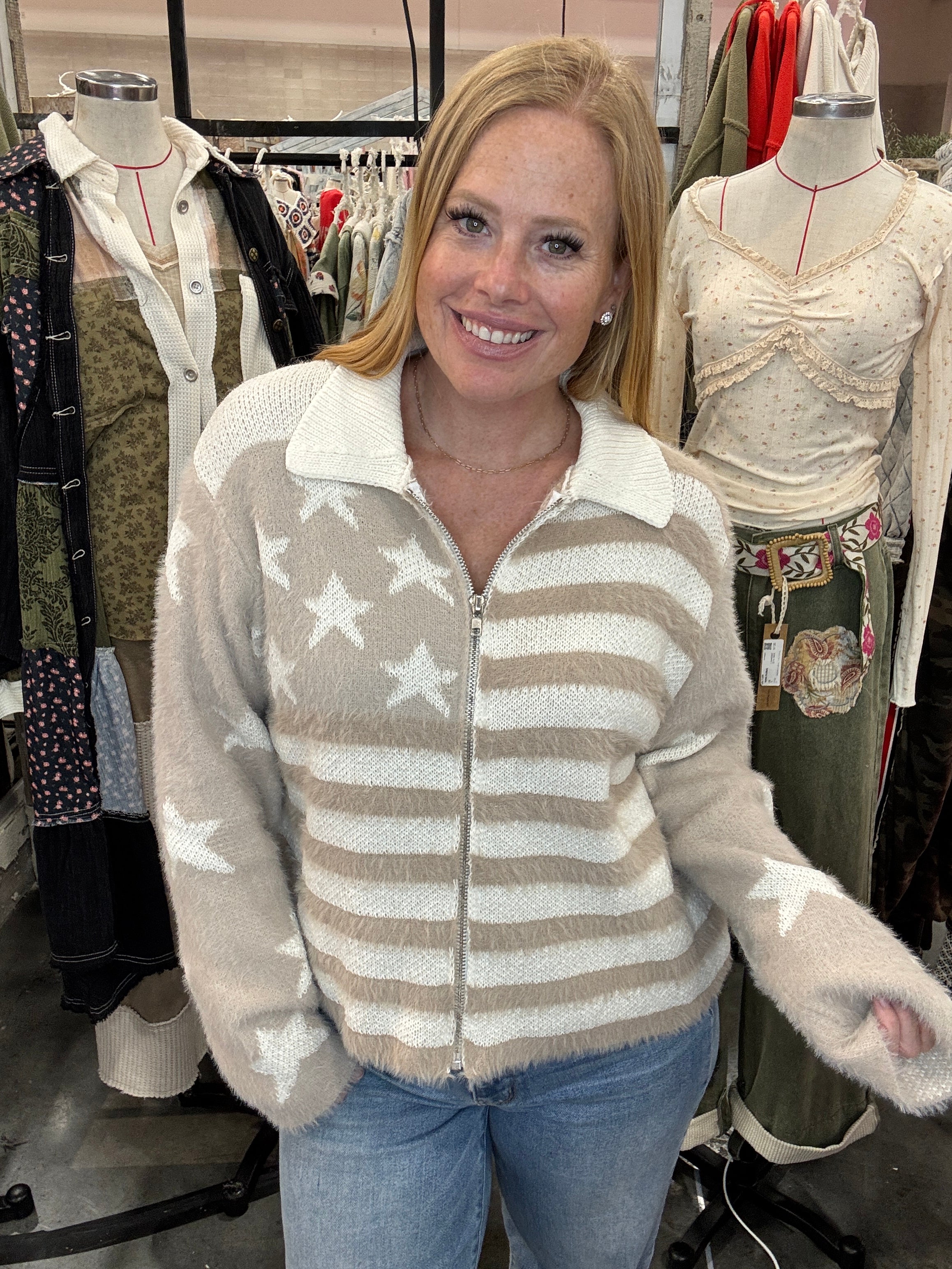 Feeling Flighty Zip Up Sweater