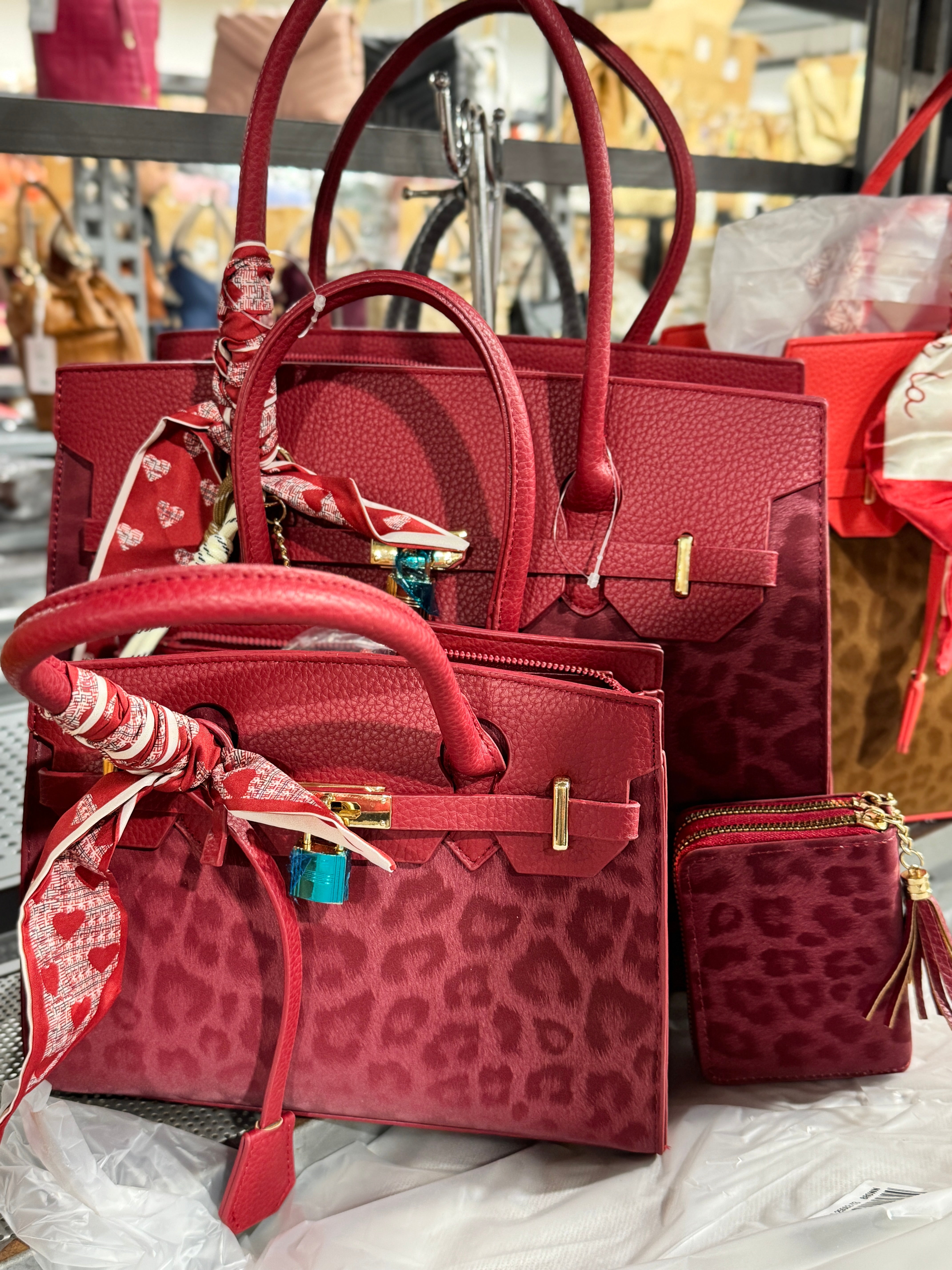 3In1 Leopard Tote Bag W/Matching Bag And Wallet Set