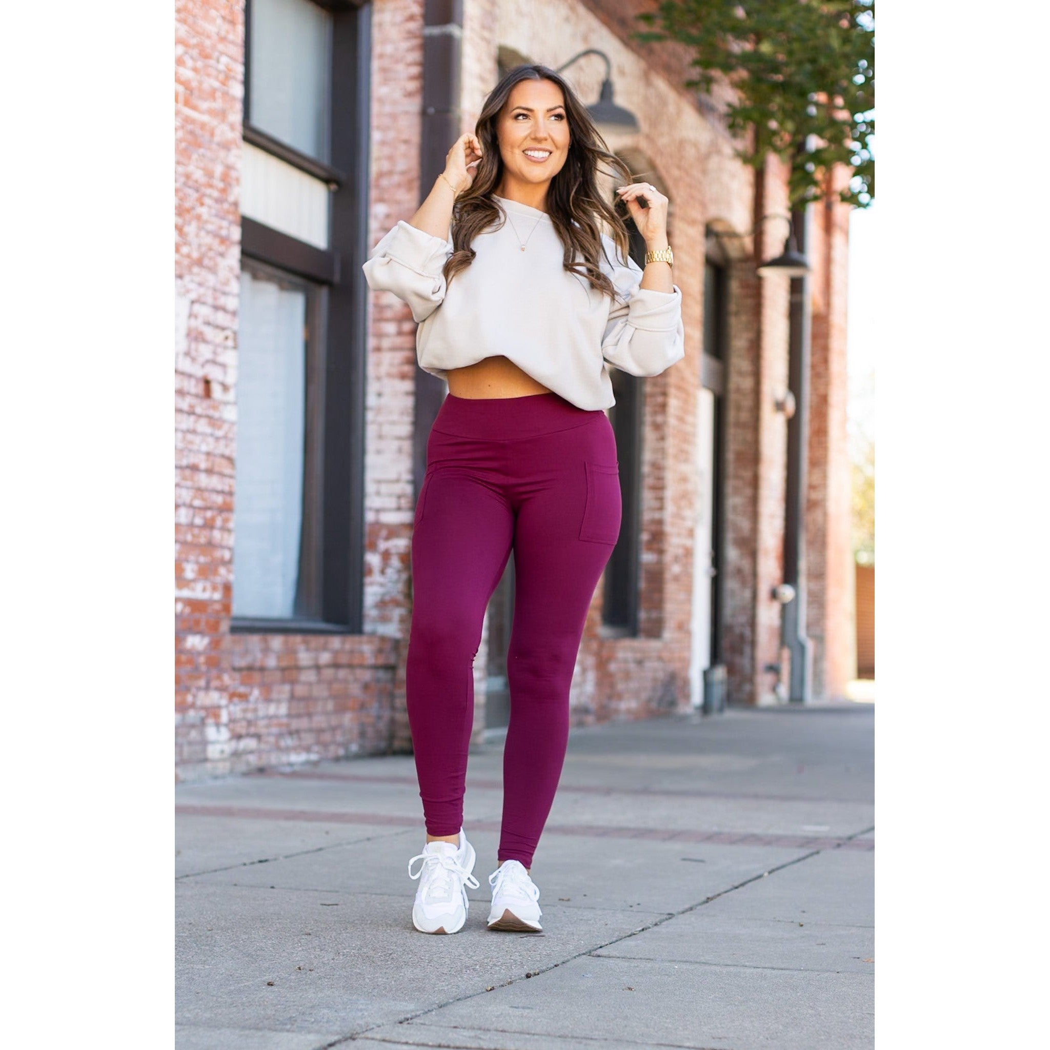 Maroon Full Length Leggings with Pocket  - Luxe Leggings by Julia Rose®