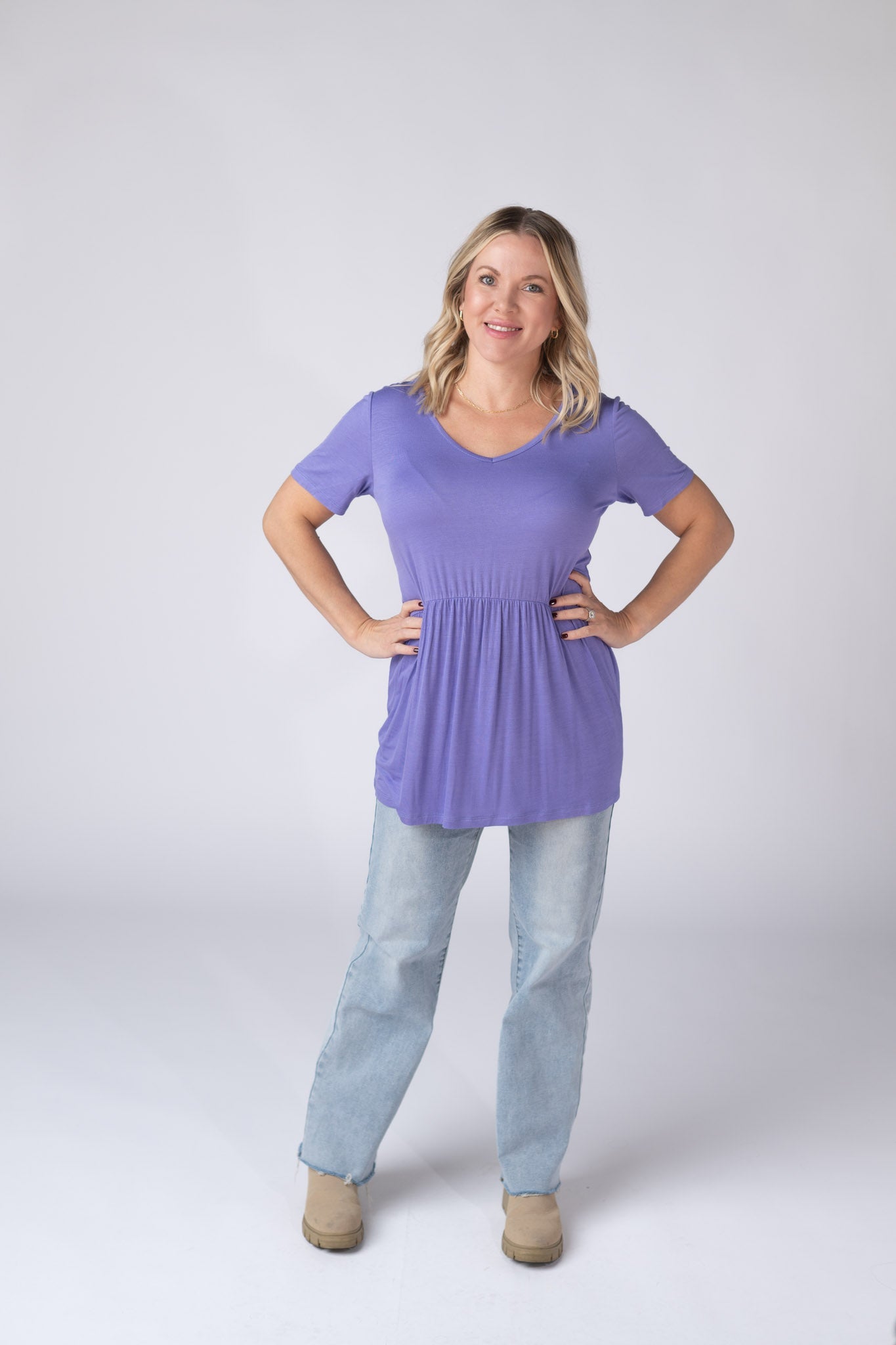 IN STOCK Sarah Ruffle Short Sleeve - Periwinkle Purple