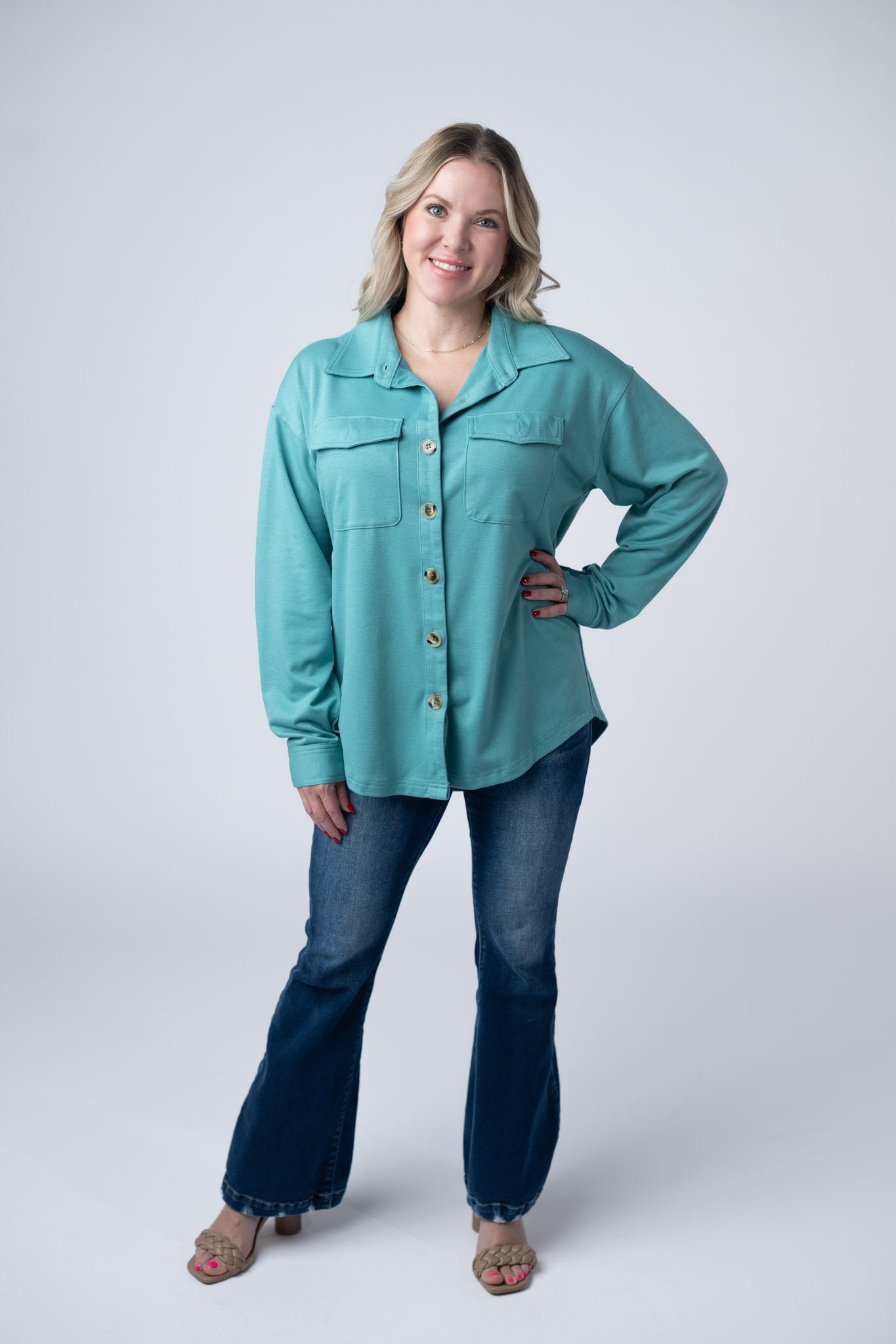 IN STOCK Brenna Button Down Top - Teal