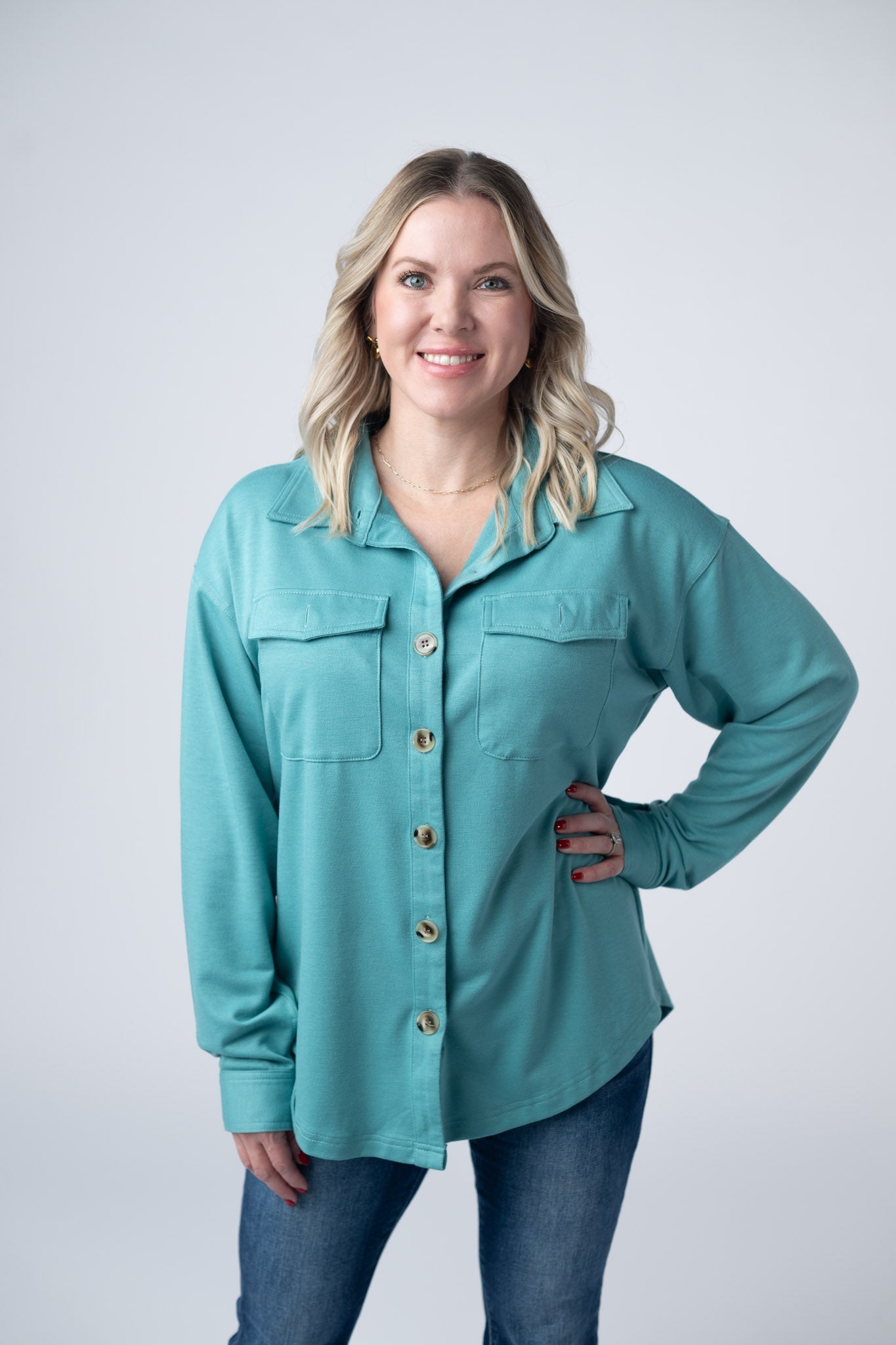 IN STOCK Brenna Button Down Top - Teal