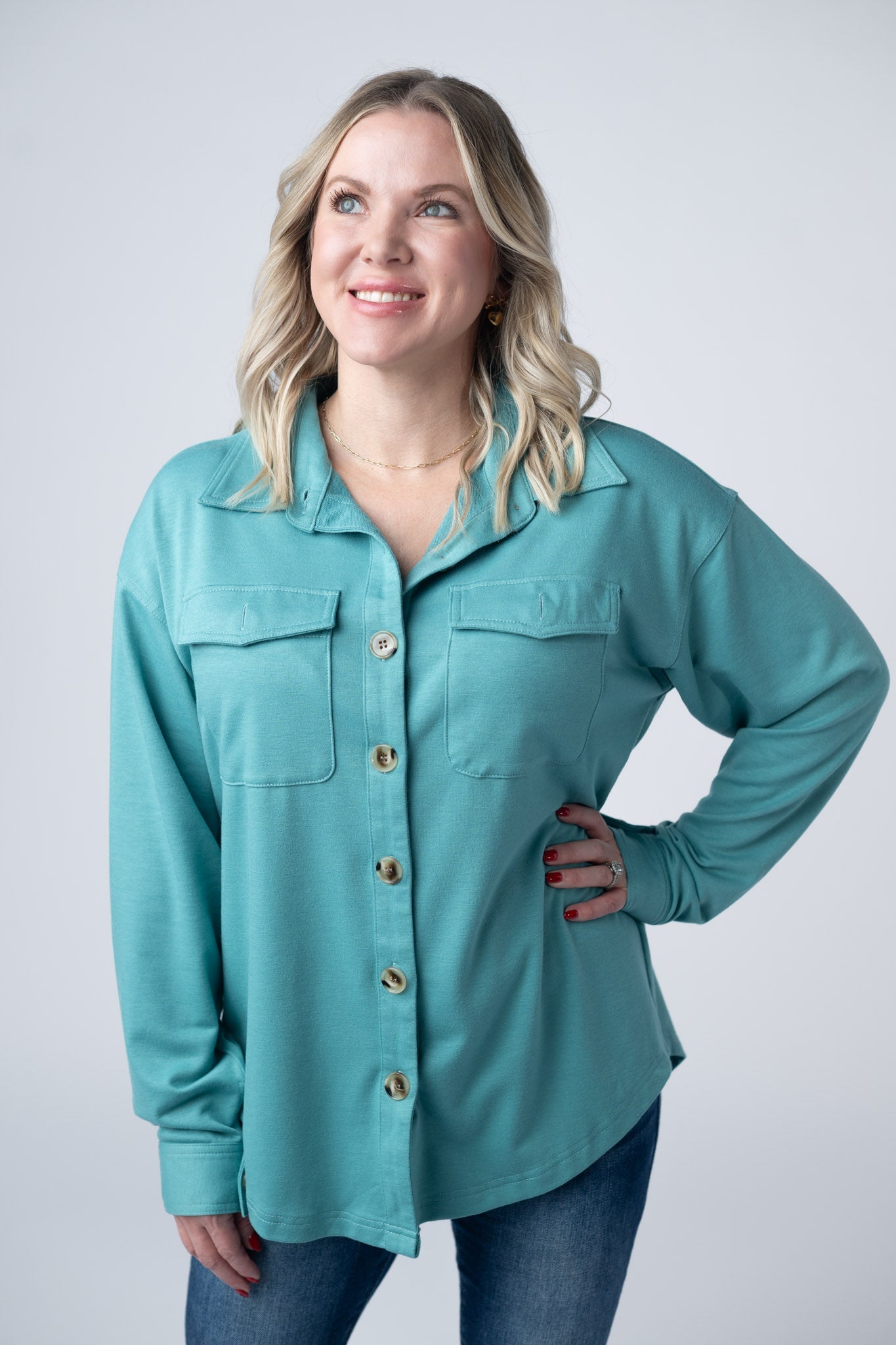 IN STOCK Brenna Button Down Top - Teal