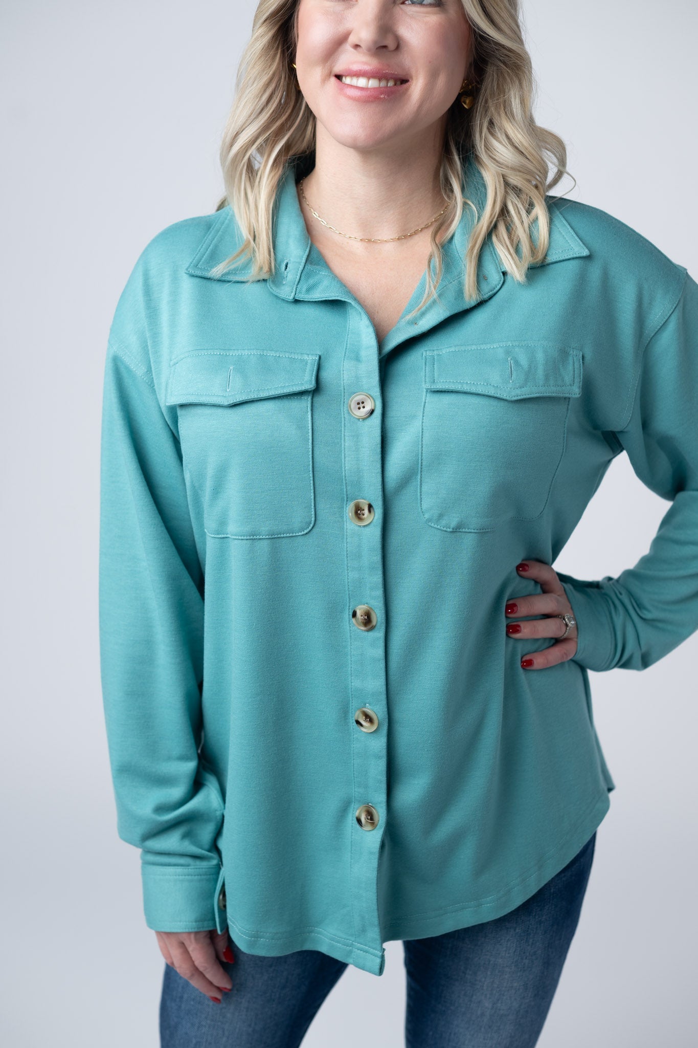 IN STOCK Brenna Button Down Top - Teal