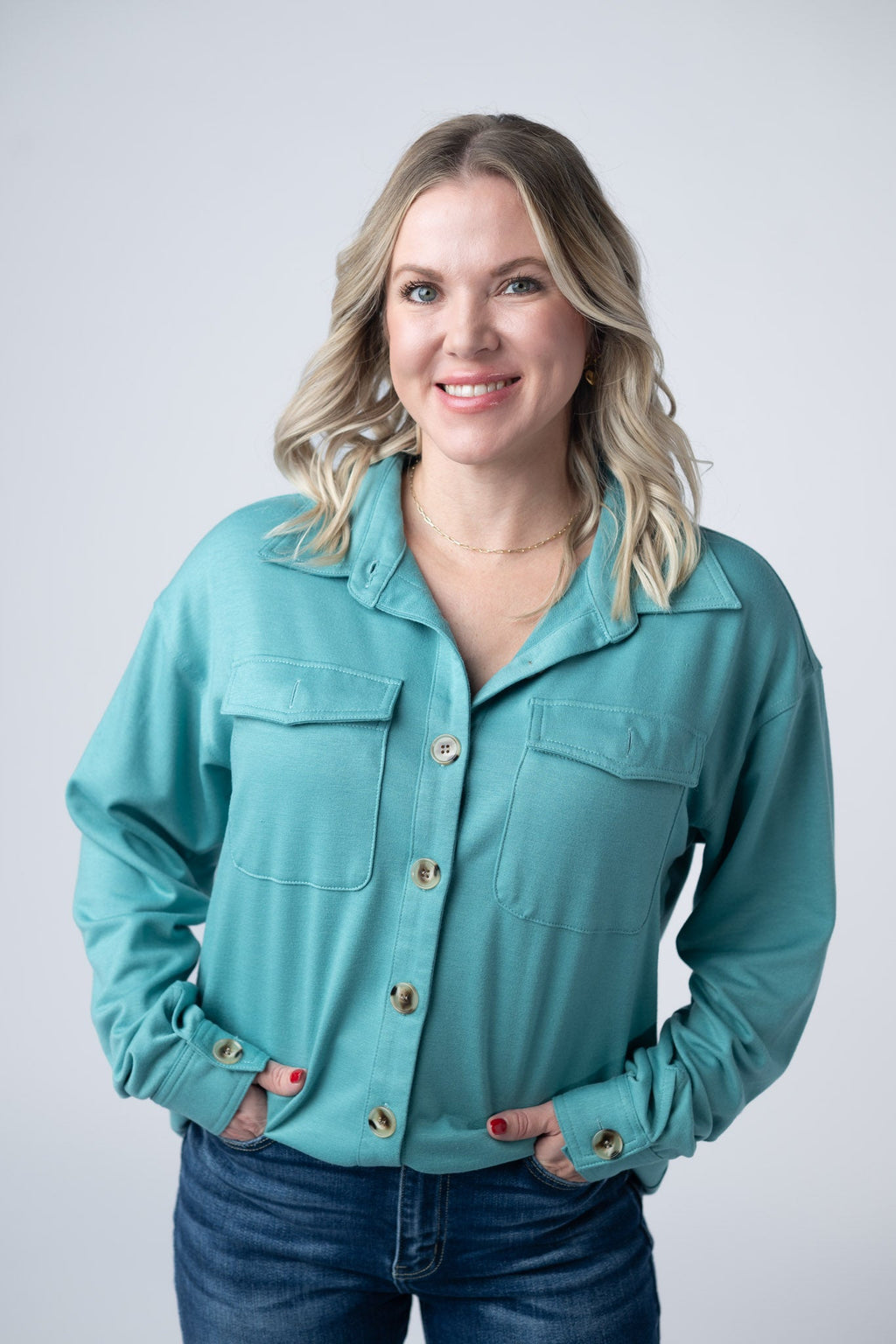 IN STOCK Brenna Button Down Top - Teal