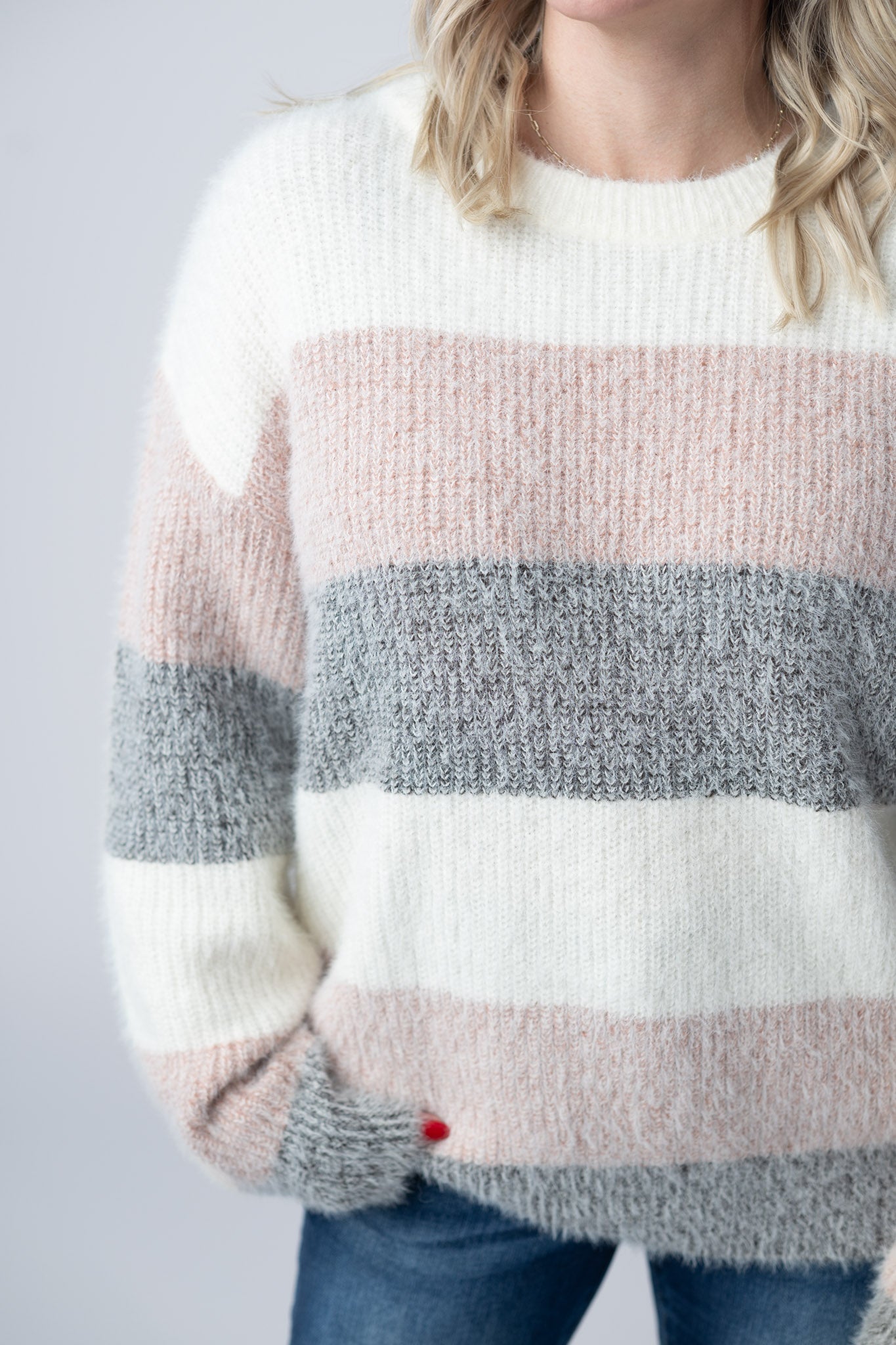 IN STOCK Cozy Block Sweater - Pink and Grey