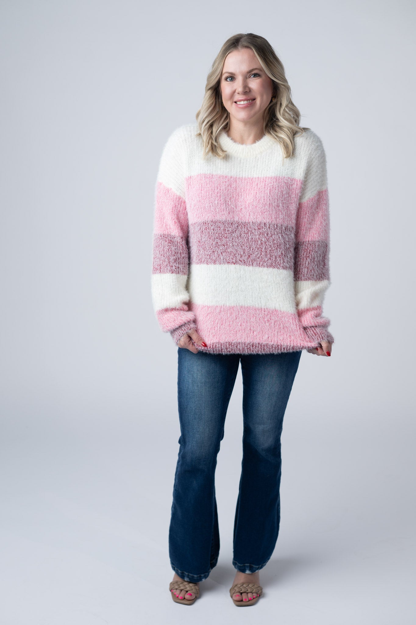 IN STOCK Cozy Block Sweater - VDay Stripes