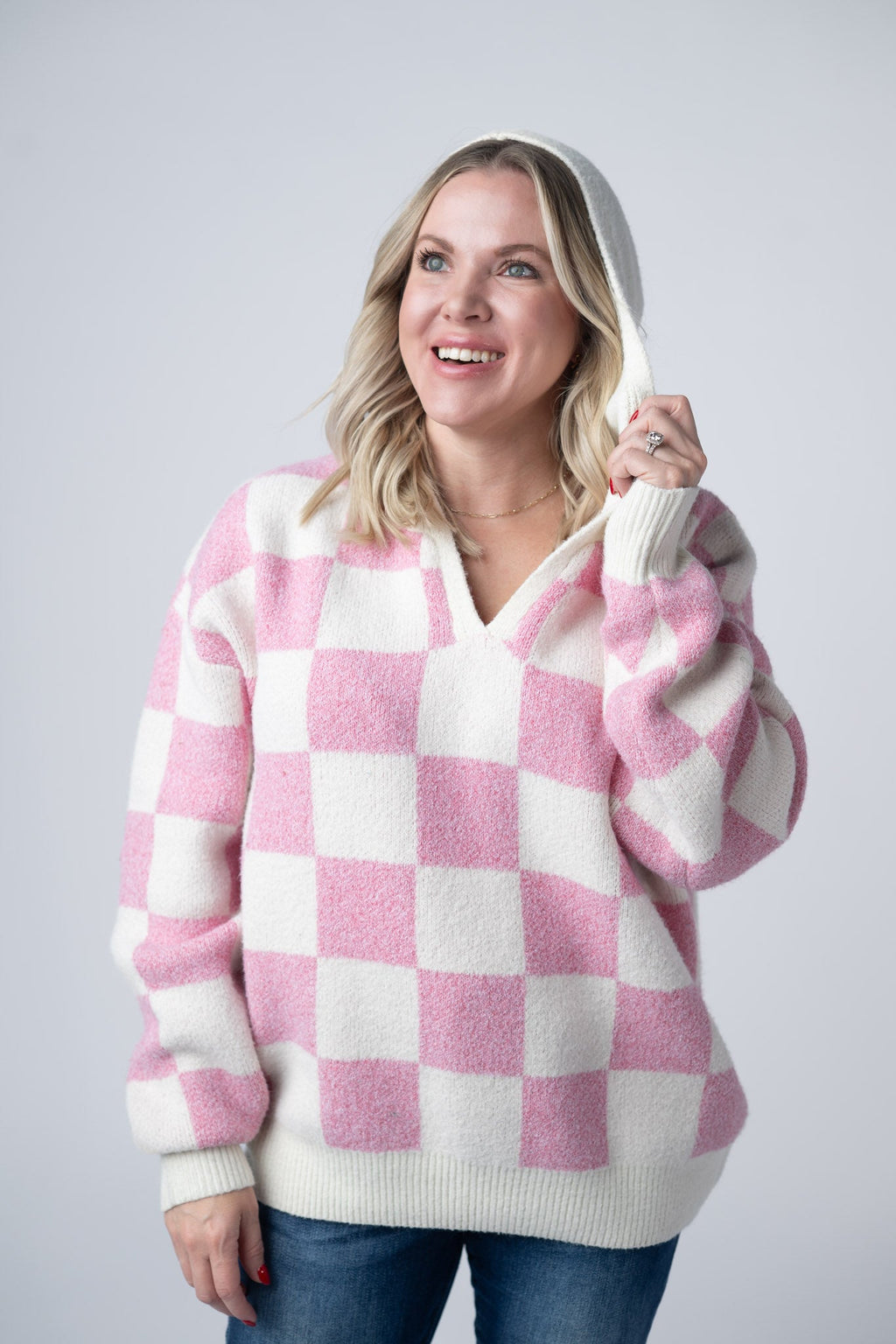 IN STOCK Checkered Hoodie - Pink and White