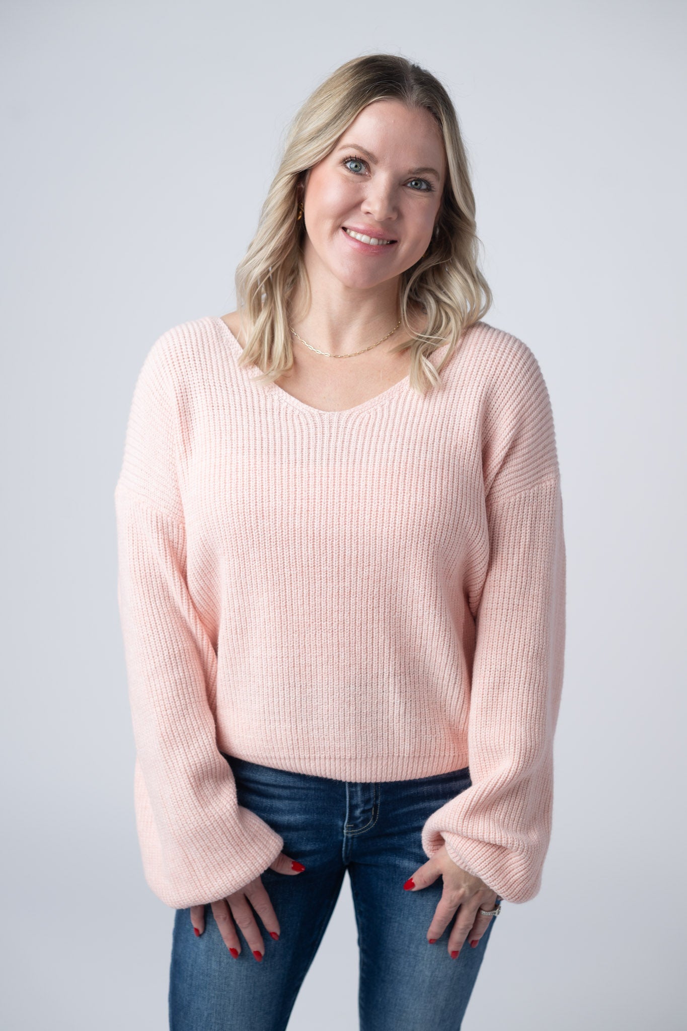 IN STOCK Bethany Bow Knit Sweater - Light Pink