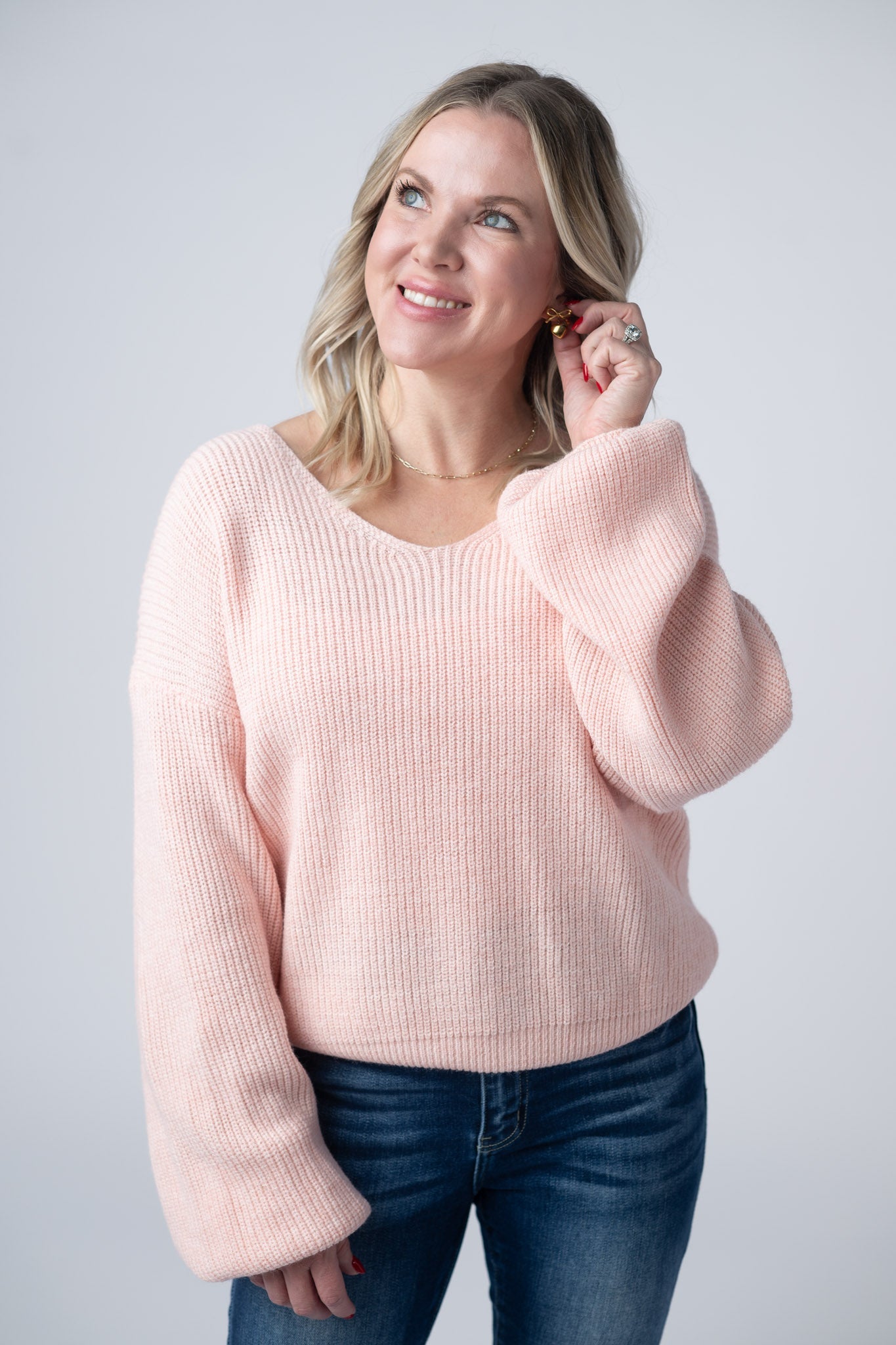 IN STOCK Bethany Bow Knit Sweater - Light Pink