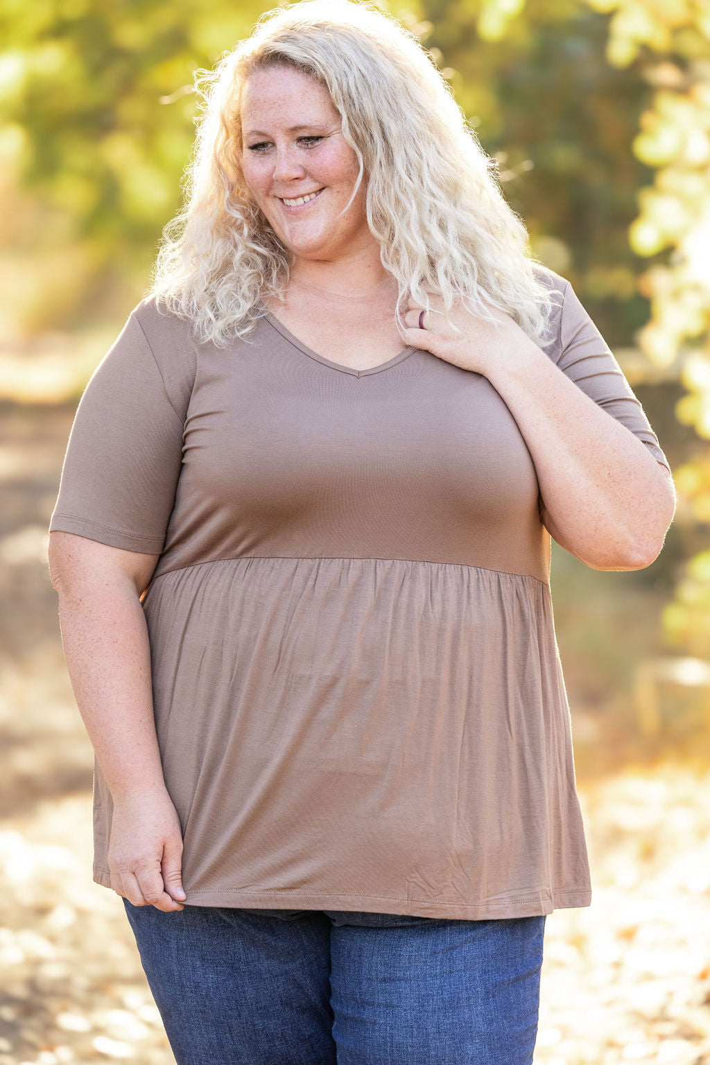 IN STOCK Sarah Ruffle Short Sleeve - Mocha FINAL SALE