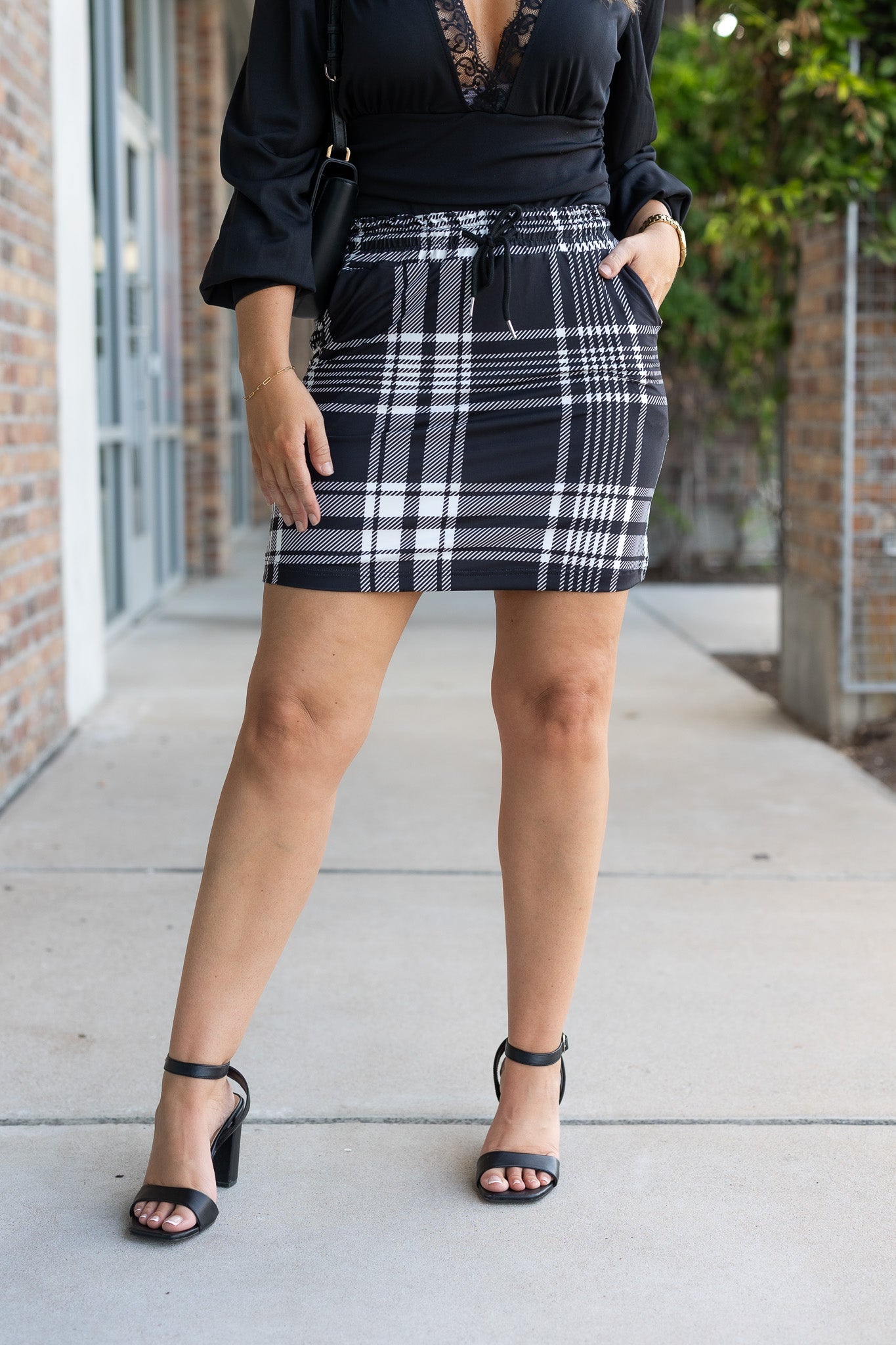 The Amelia - Black And White Plaid Jogger Skirt