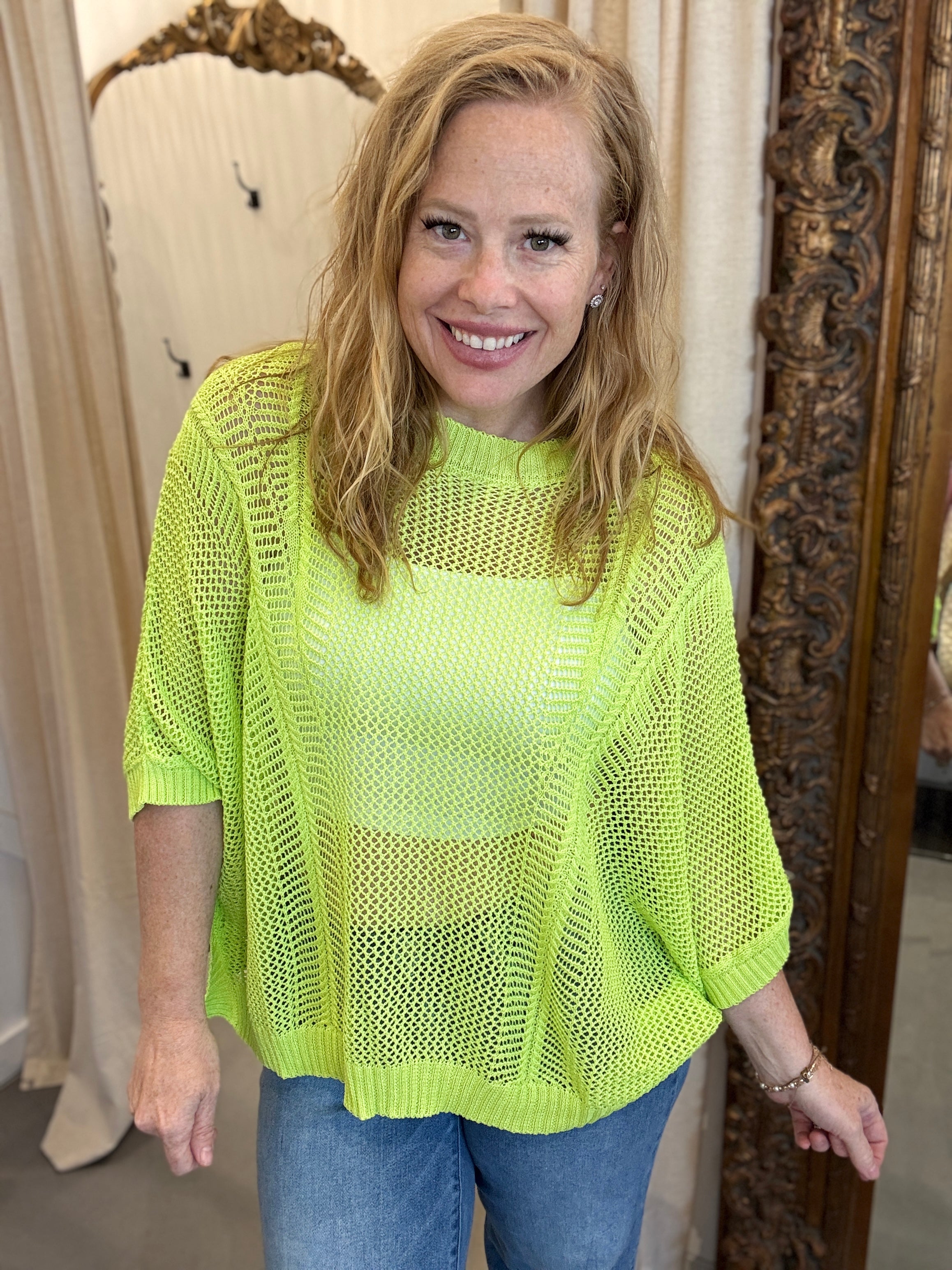 Davi & Dani Live Box - Lime Green Open Knit Tee