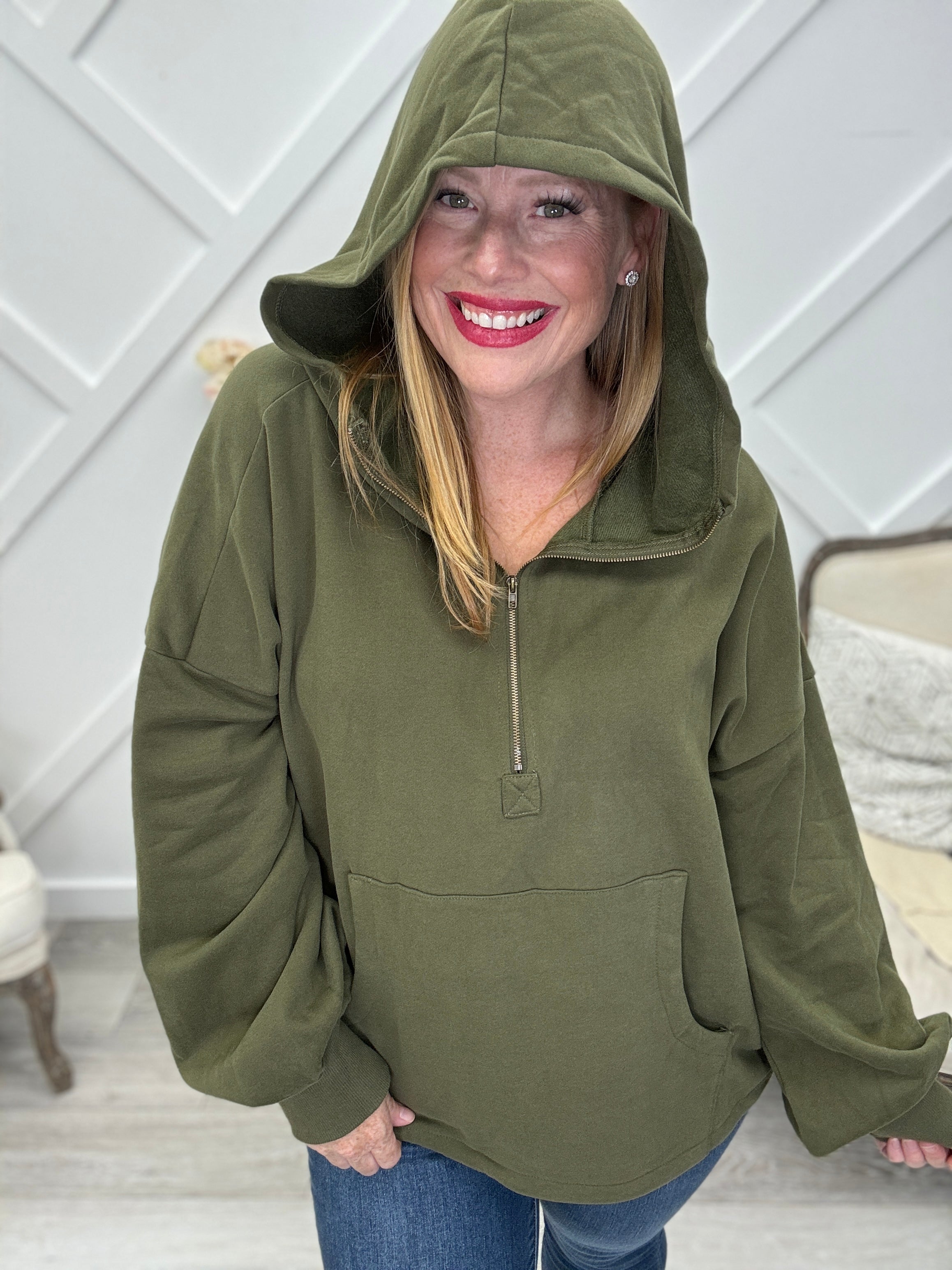 Cool Your Jets Pocketed Half Zip Dropped Shoulder Hoodie - 10 Colors