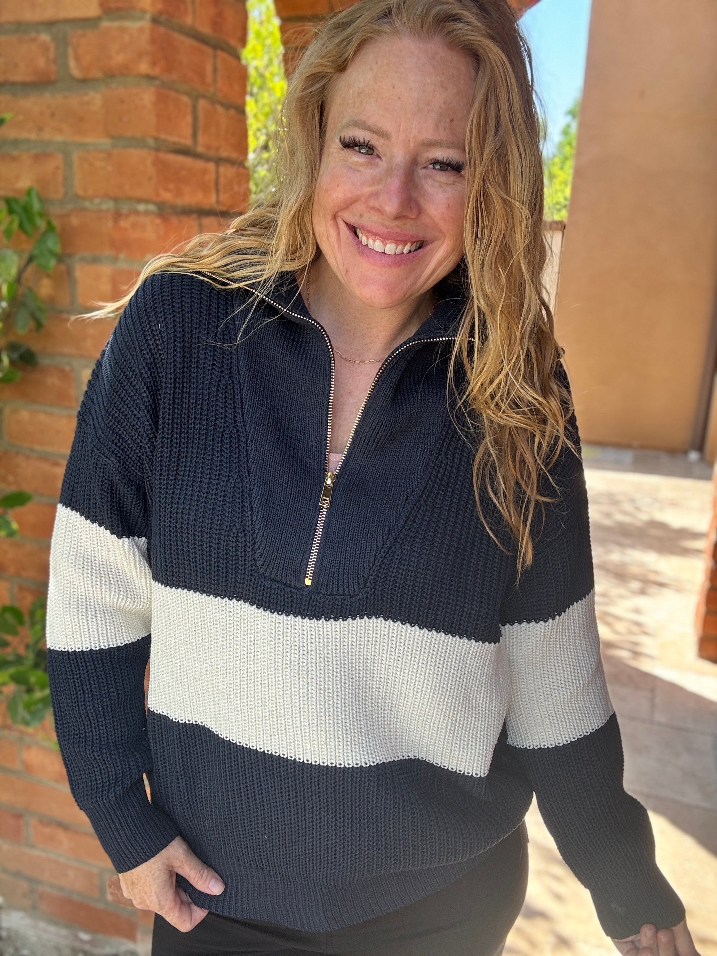 Half Zip Color Block Top by White Birch