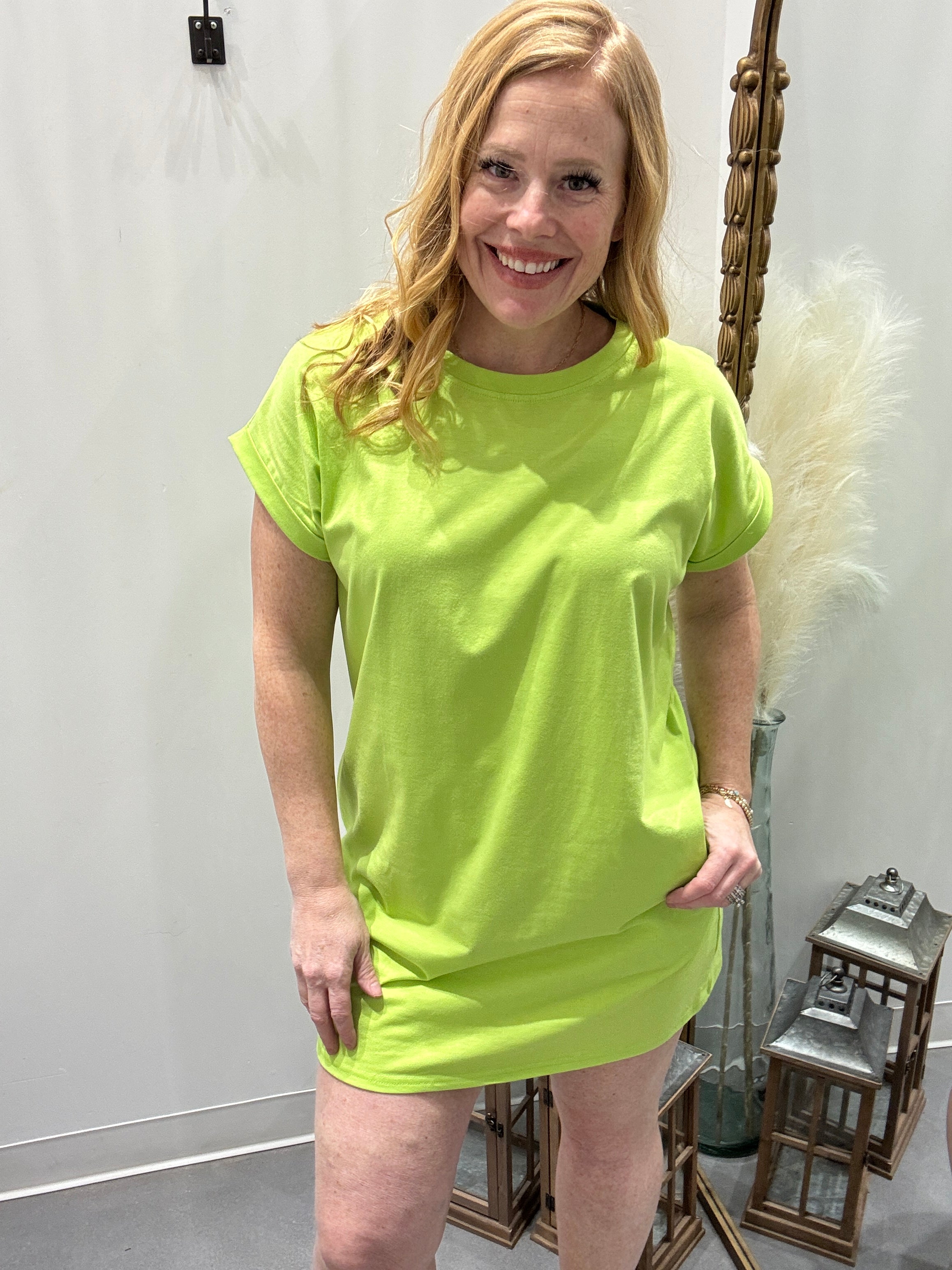 Isadora Round Neck Short Sleeve Mini Tee Dress with Pockets
