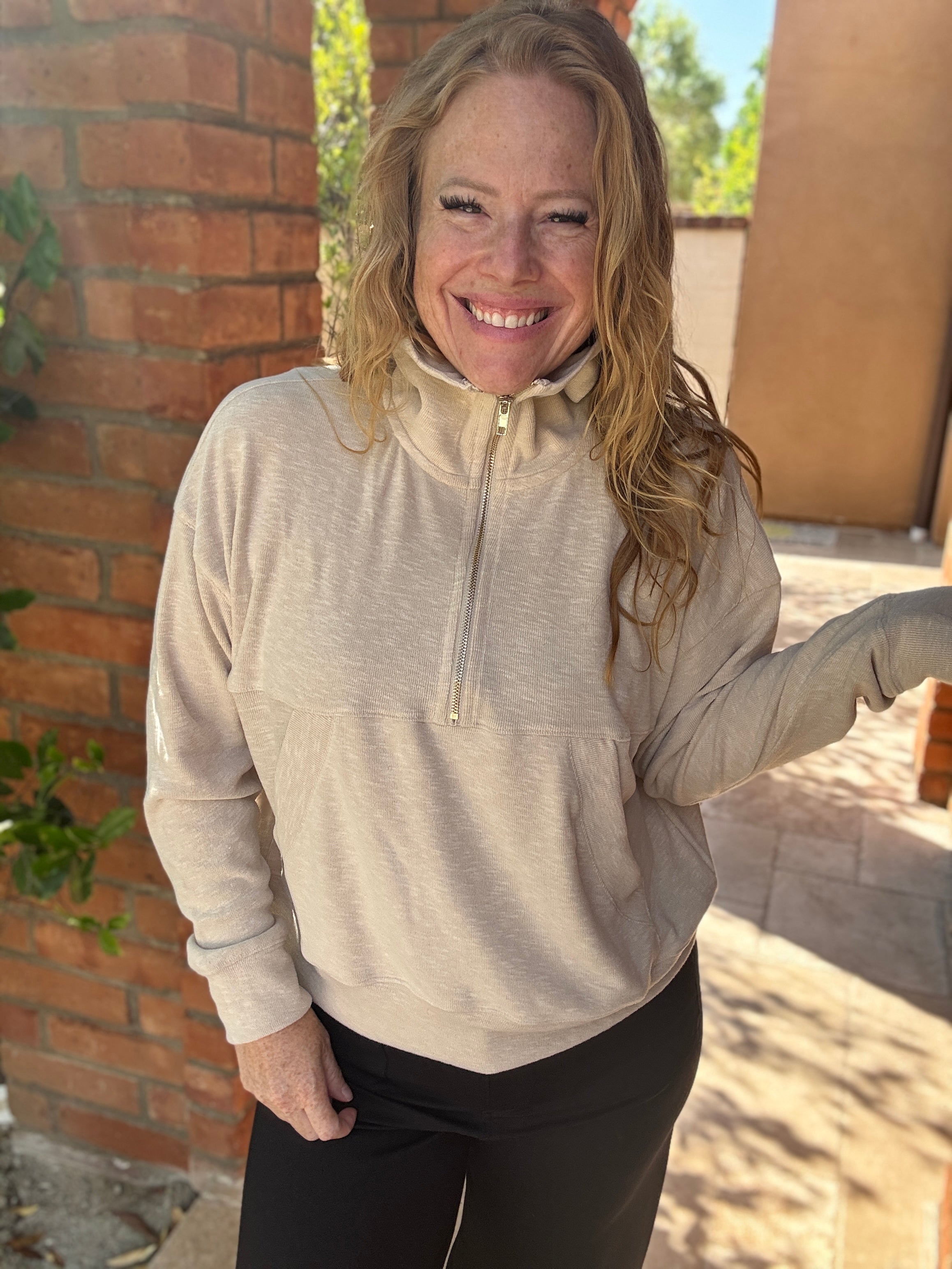 Half Zip Kangaroo Top by White Birch