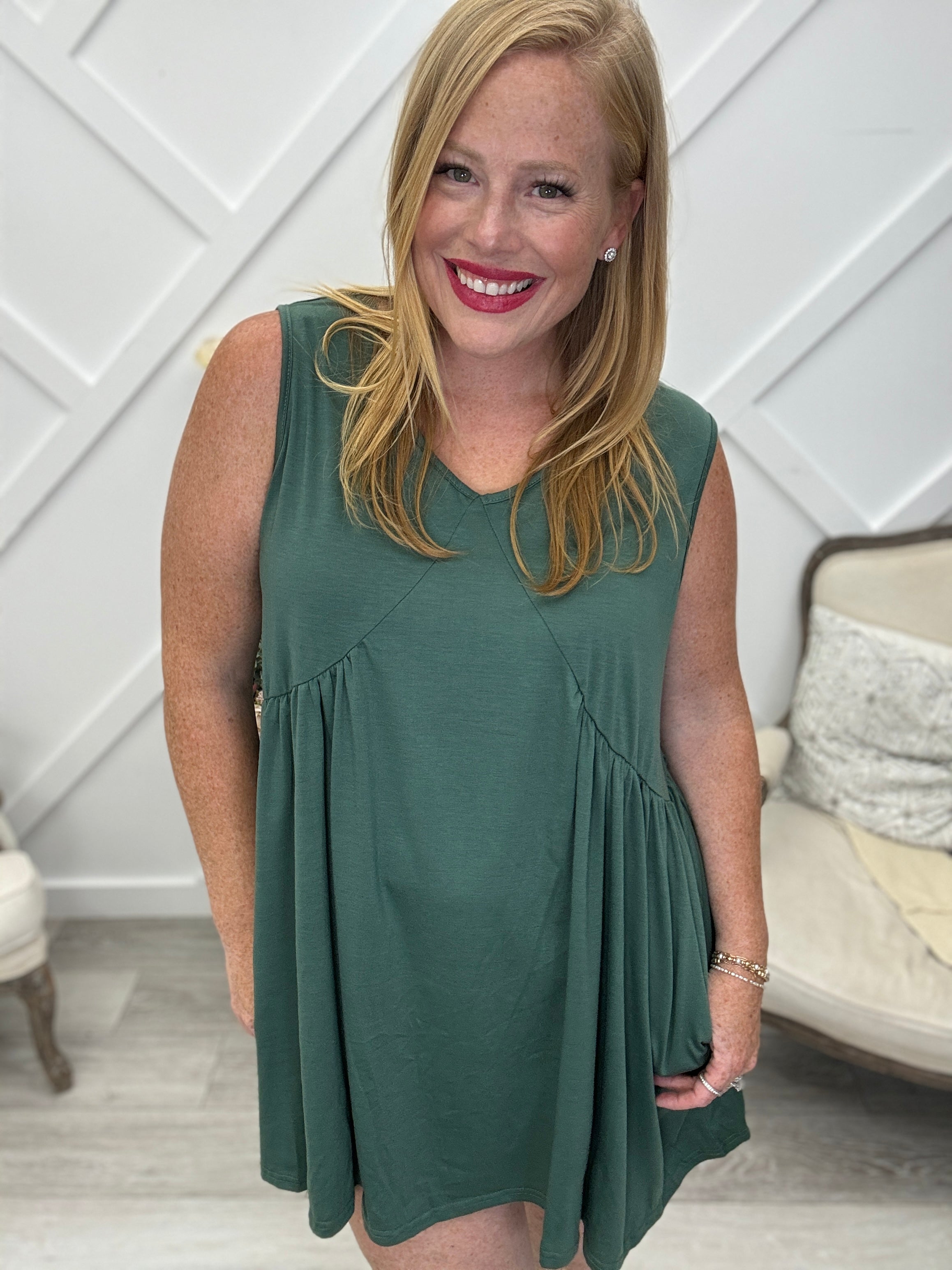 Ruched V-Neck Sleeveless Mini Dress