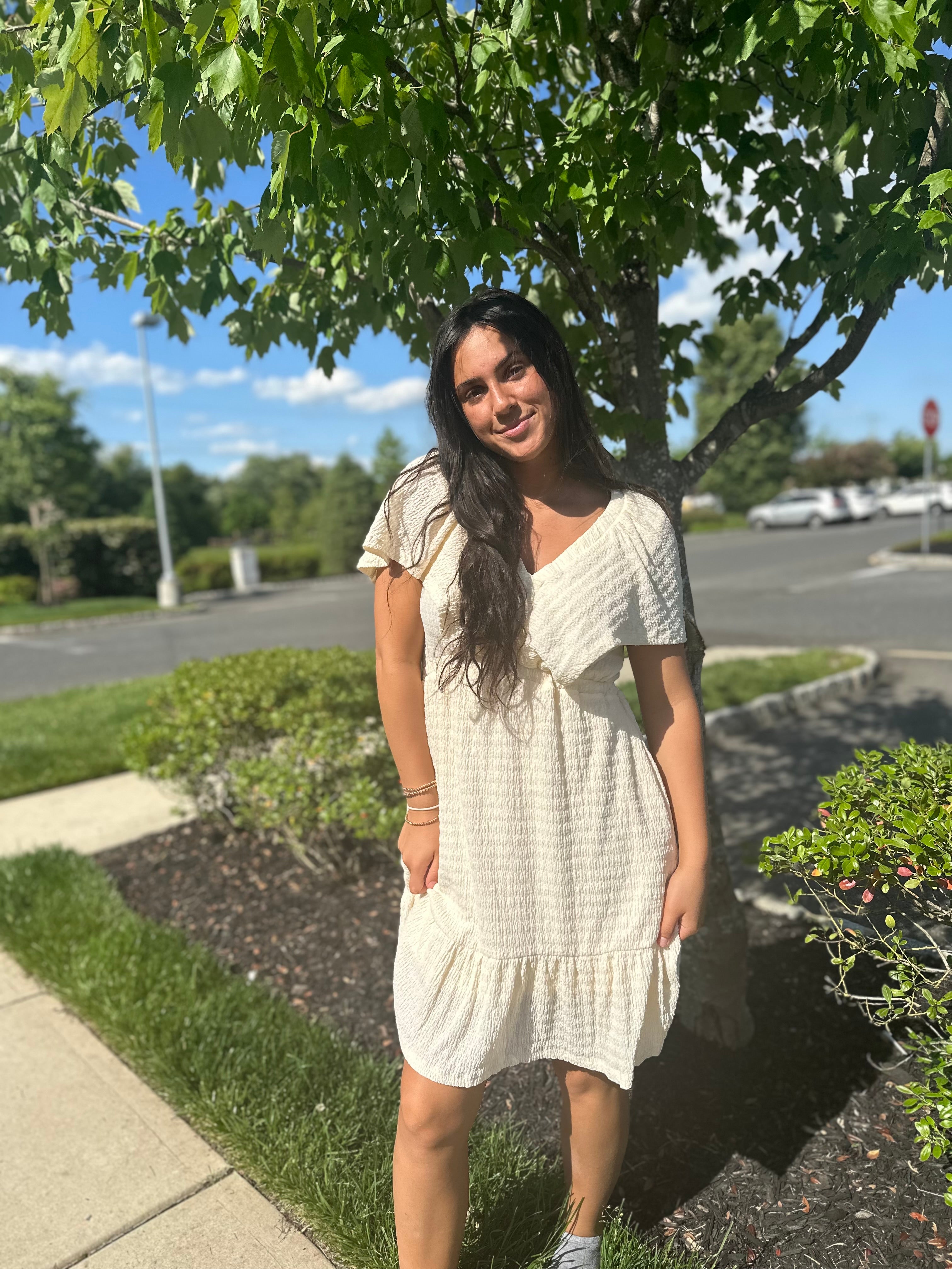 Tied V-Neck Short Sleeve Mini Dress