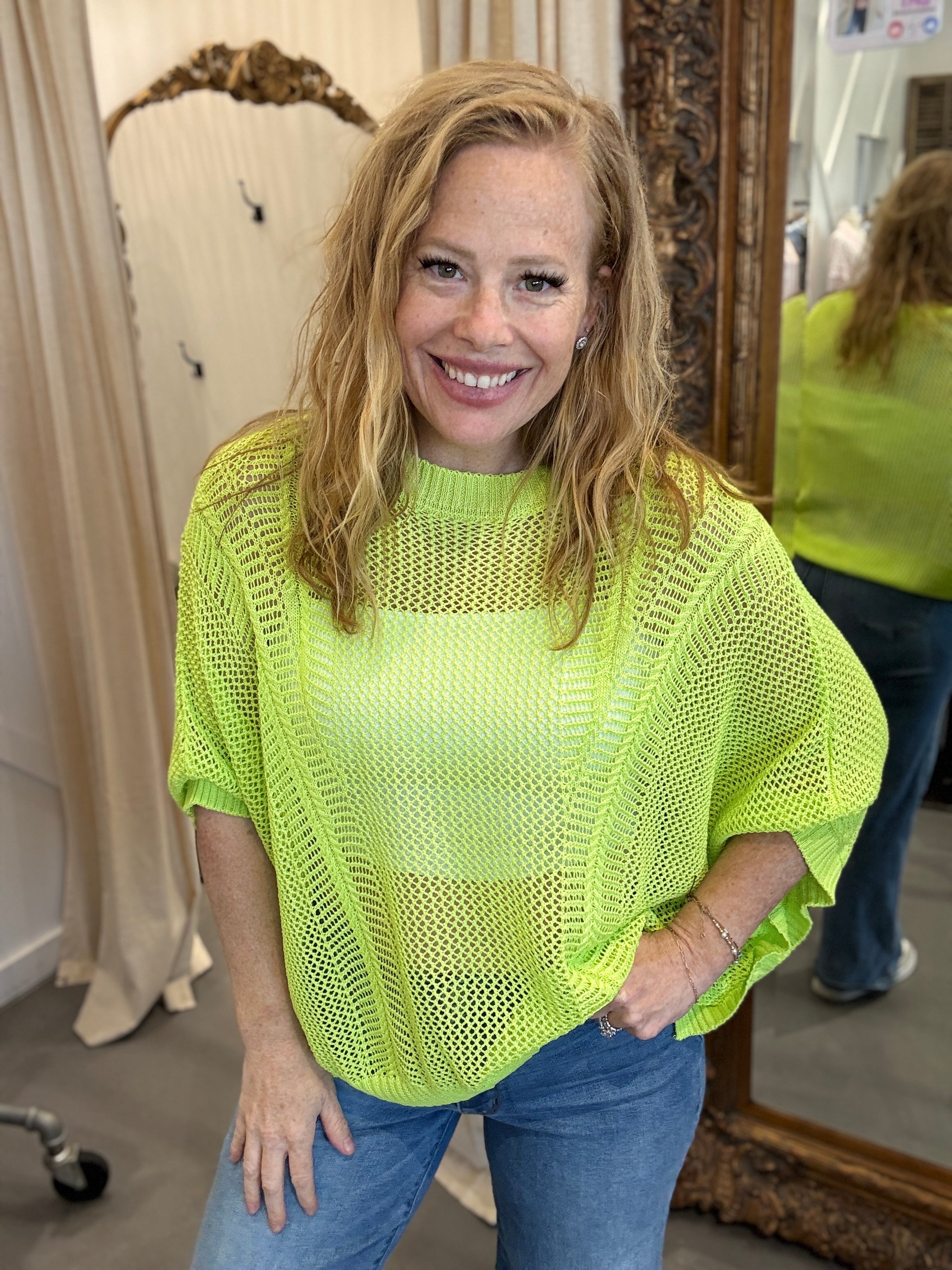 Davi & Dani Live Box - Lime Green Open Knit Tee