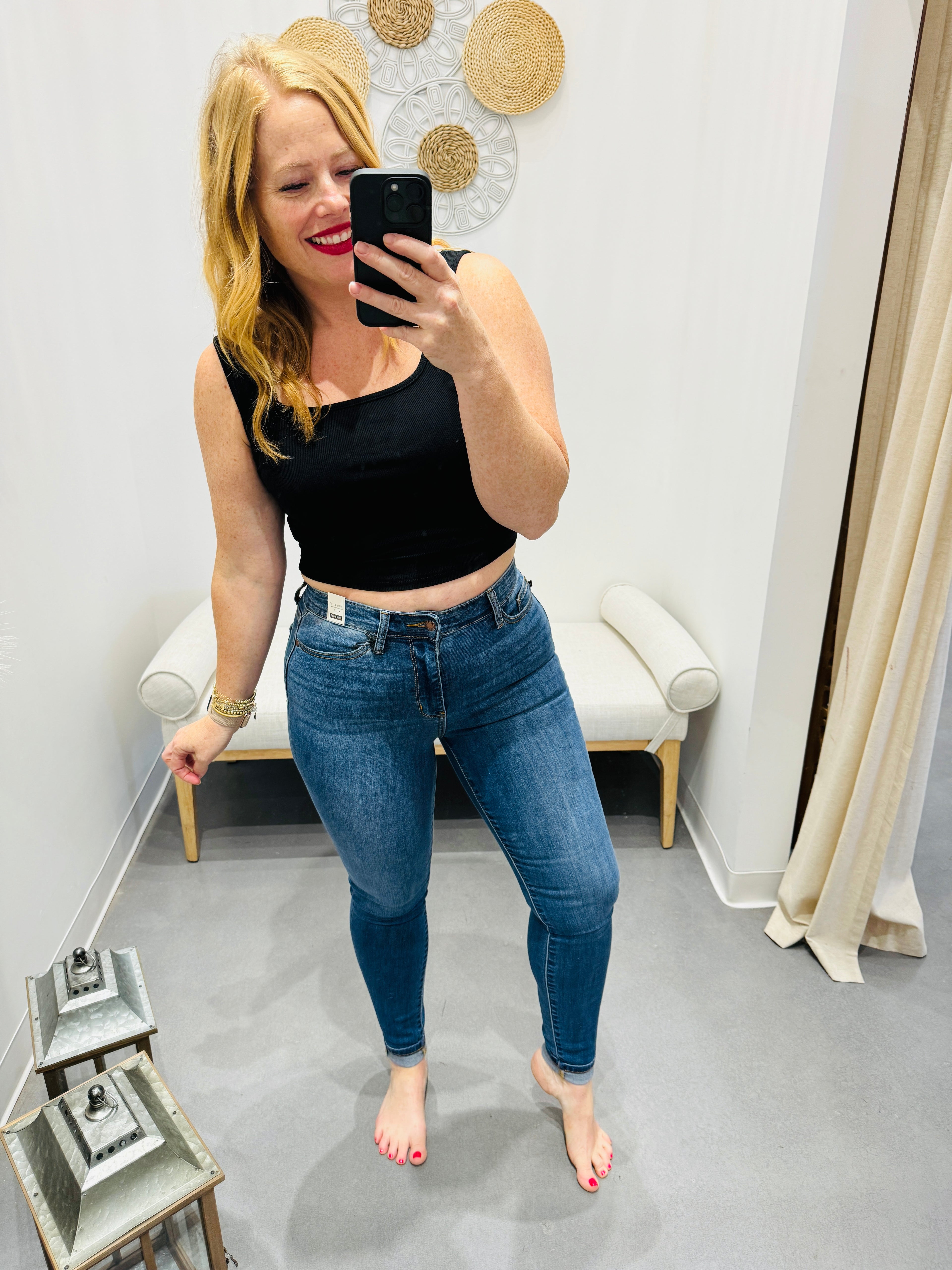 You Got Me Judy Blue Full Size Cuffed Hem Skinny Jeans