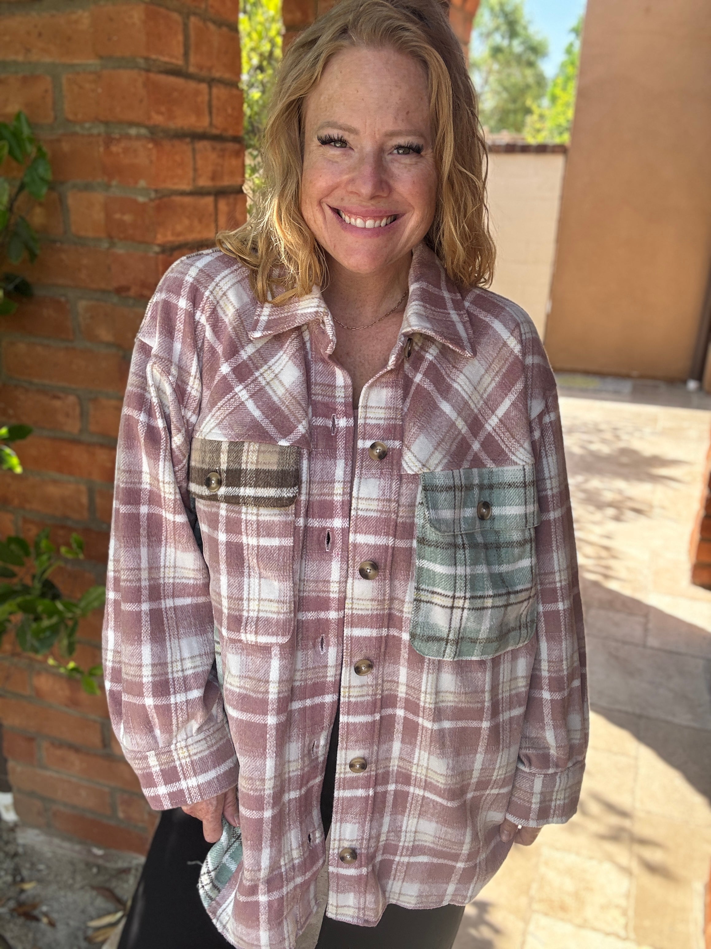 Long Sleeve Plaid Knit Top by White Birch