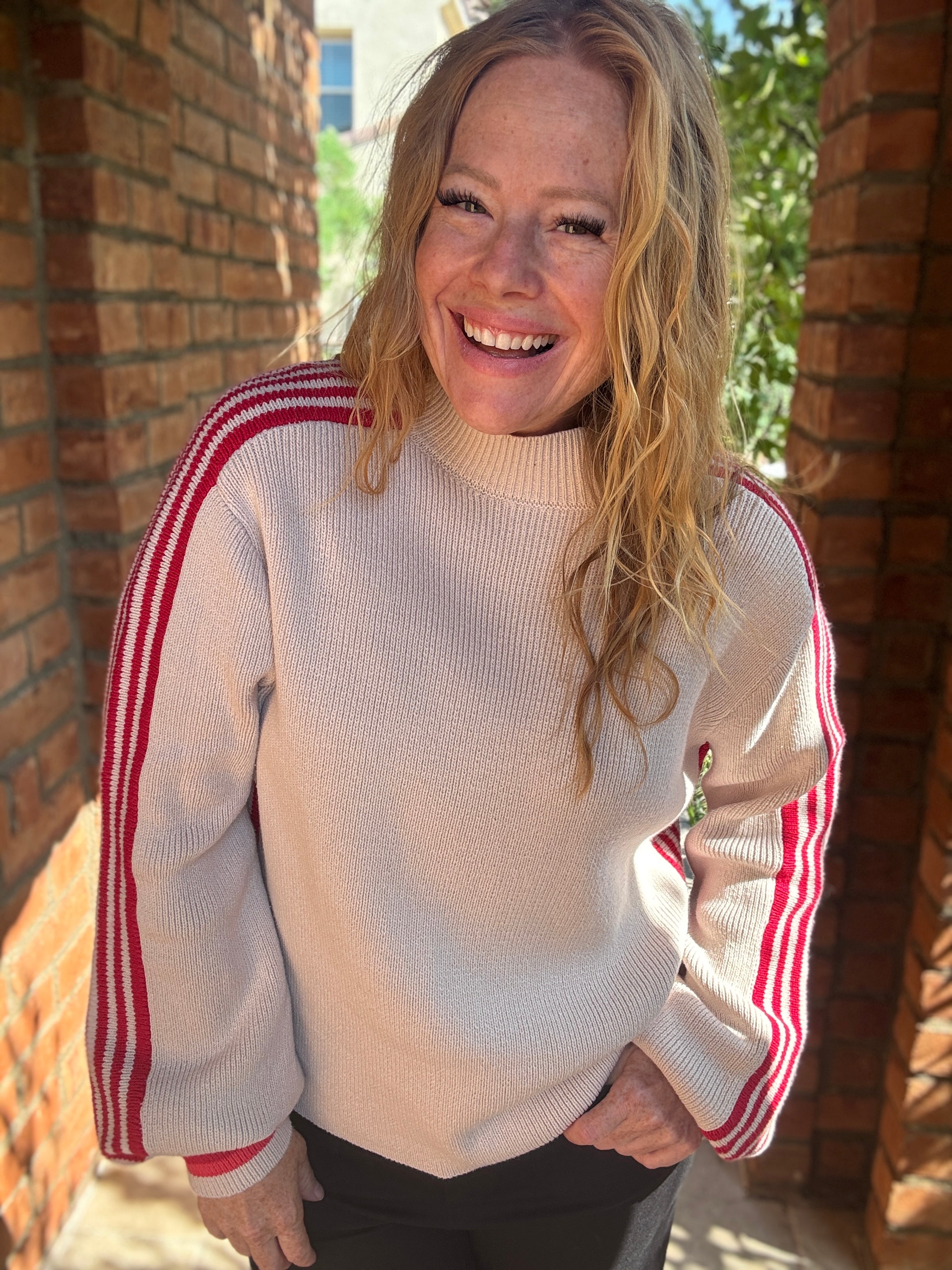 Striped Side Knit Crewneck Sweater by Sew In Love