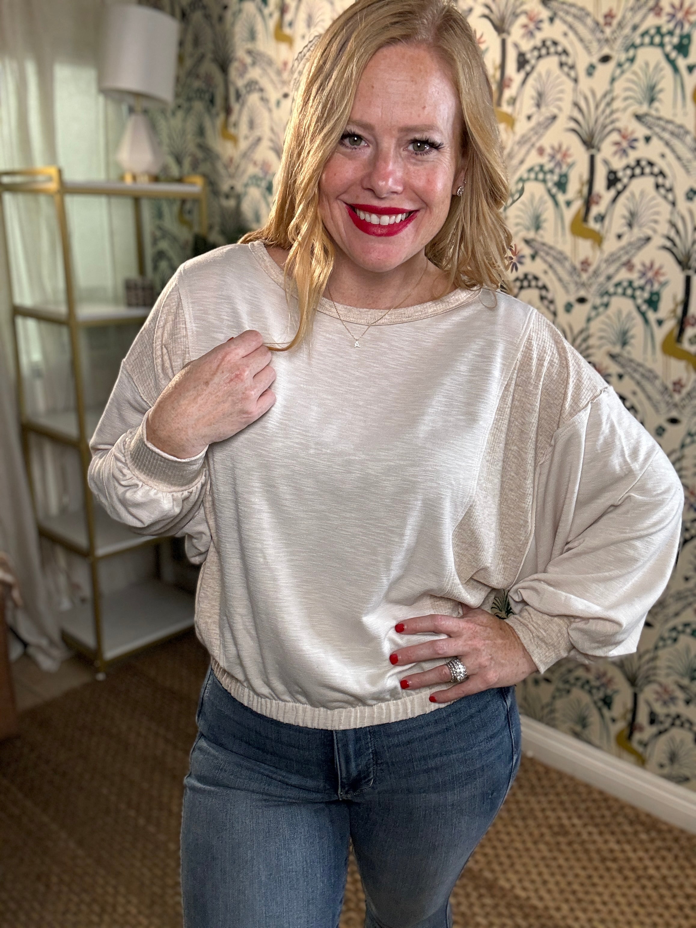 Hailey & Co Rib and Two Tone Knit Mixed Top