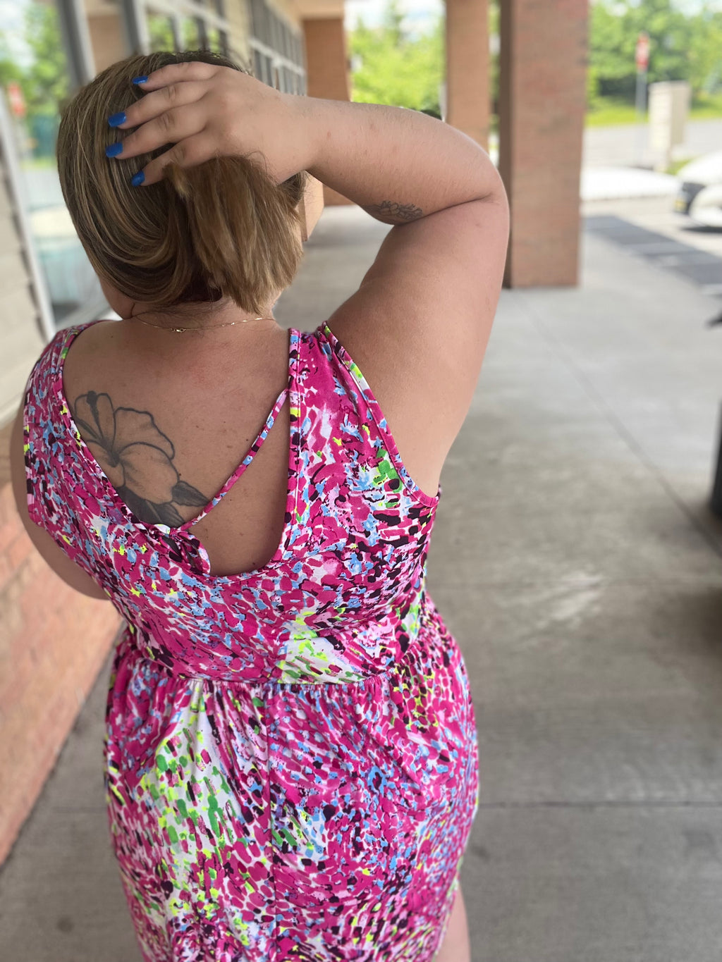 Bless Your Heart V-Neck Dress in Neon Fuchsia