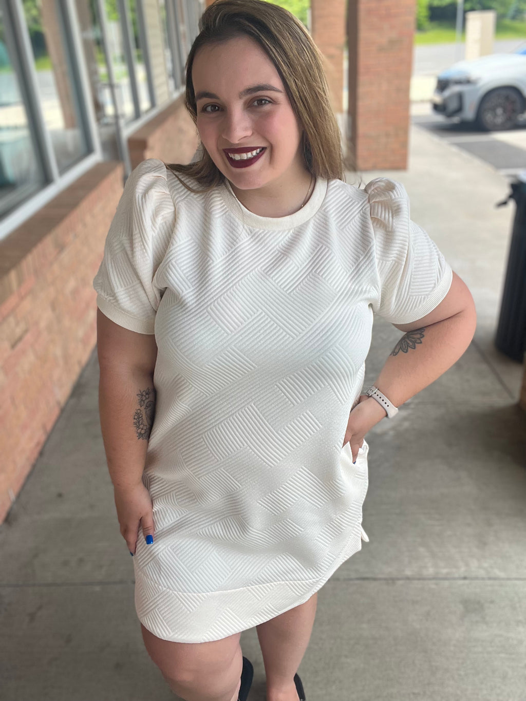 Across Town Puff Sleeve Quilted Dress