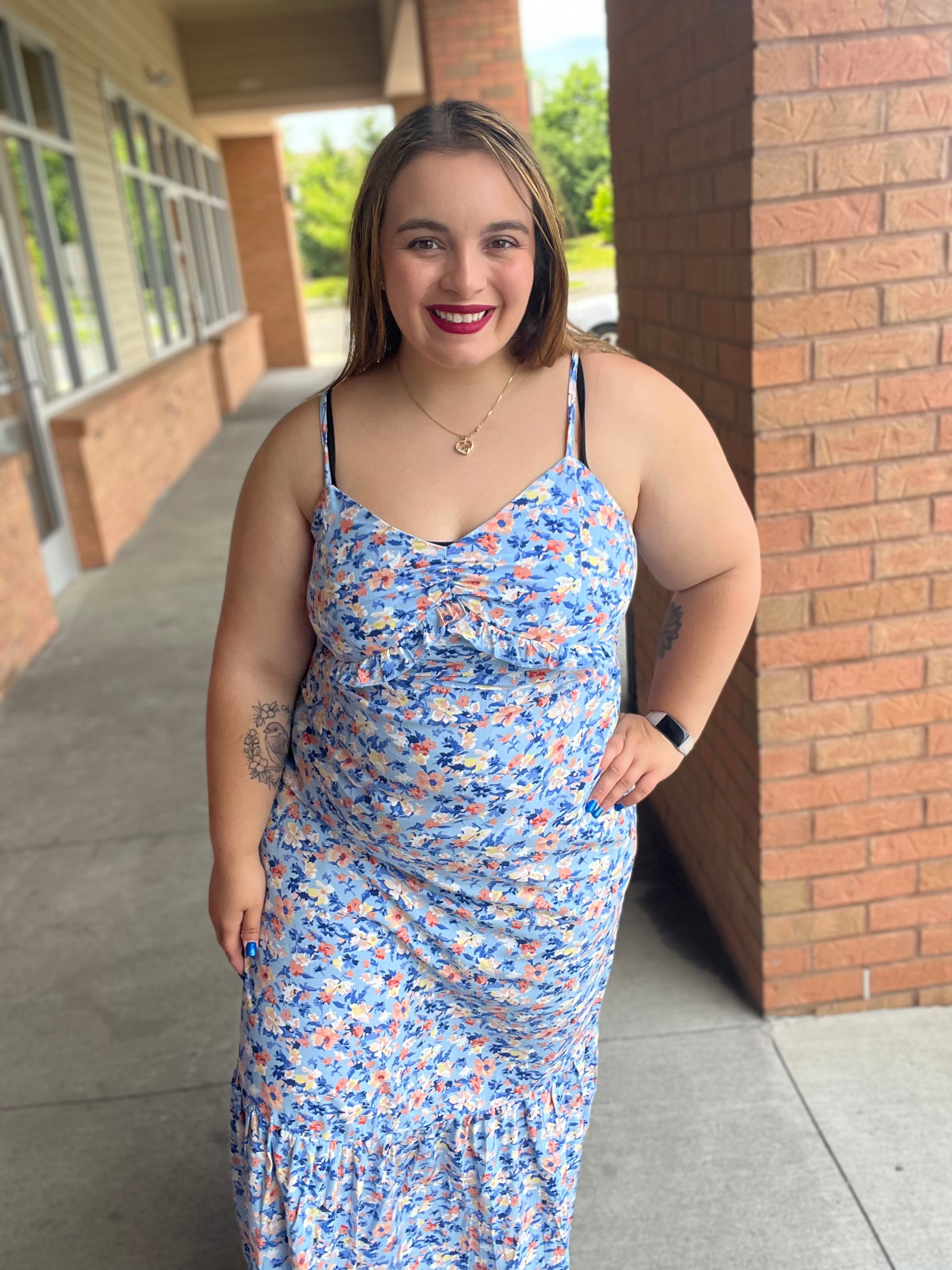 Ruched Ruffle Hem Printed Cami Dress
