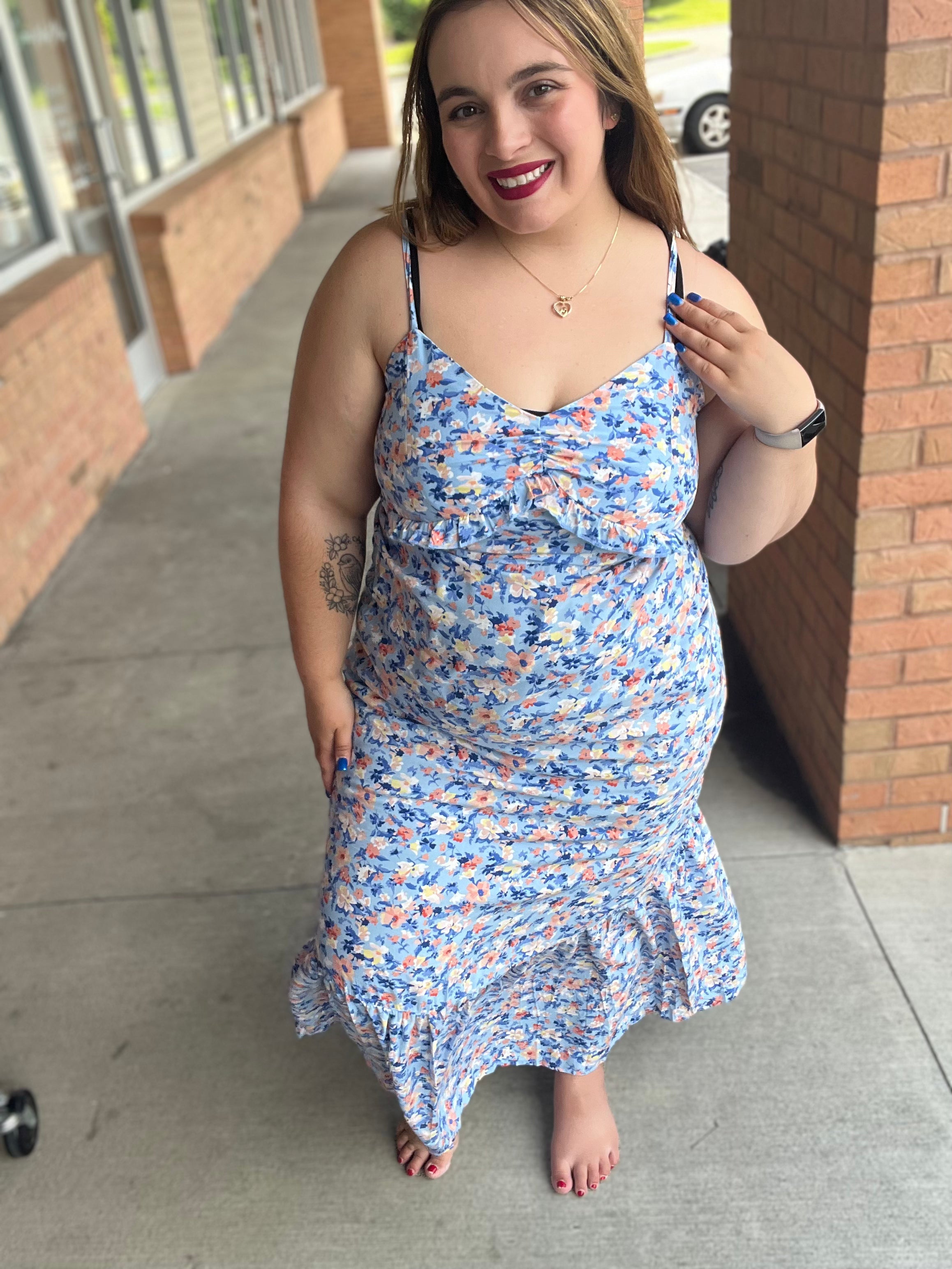 Ruched Ruffle Hem Printed Cami Dress