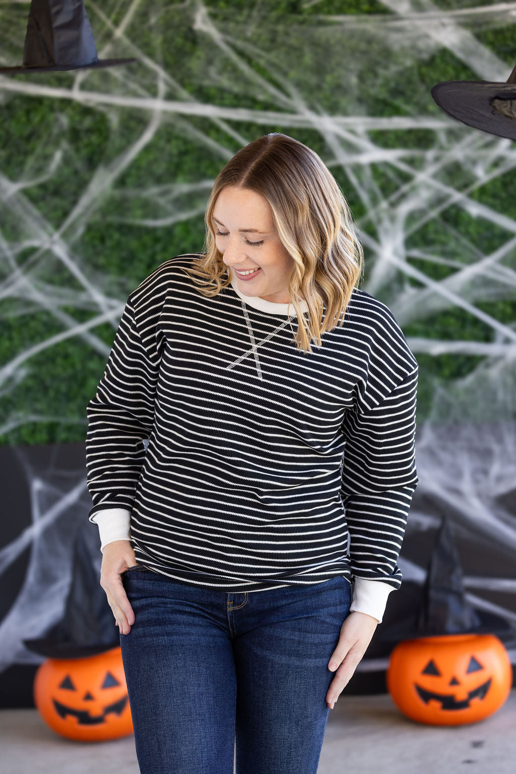 IN STOCK Lola Striped Thermal Top - Black