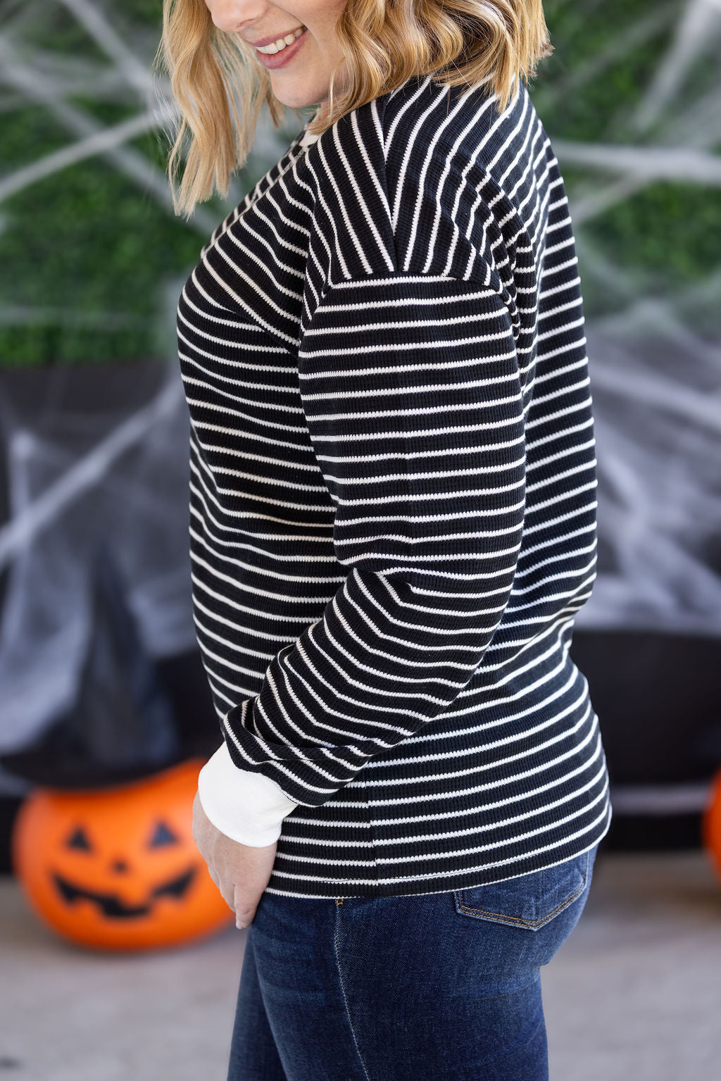IN STOCK Lola Striped Thermal Top - Black