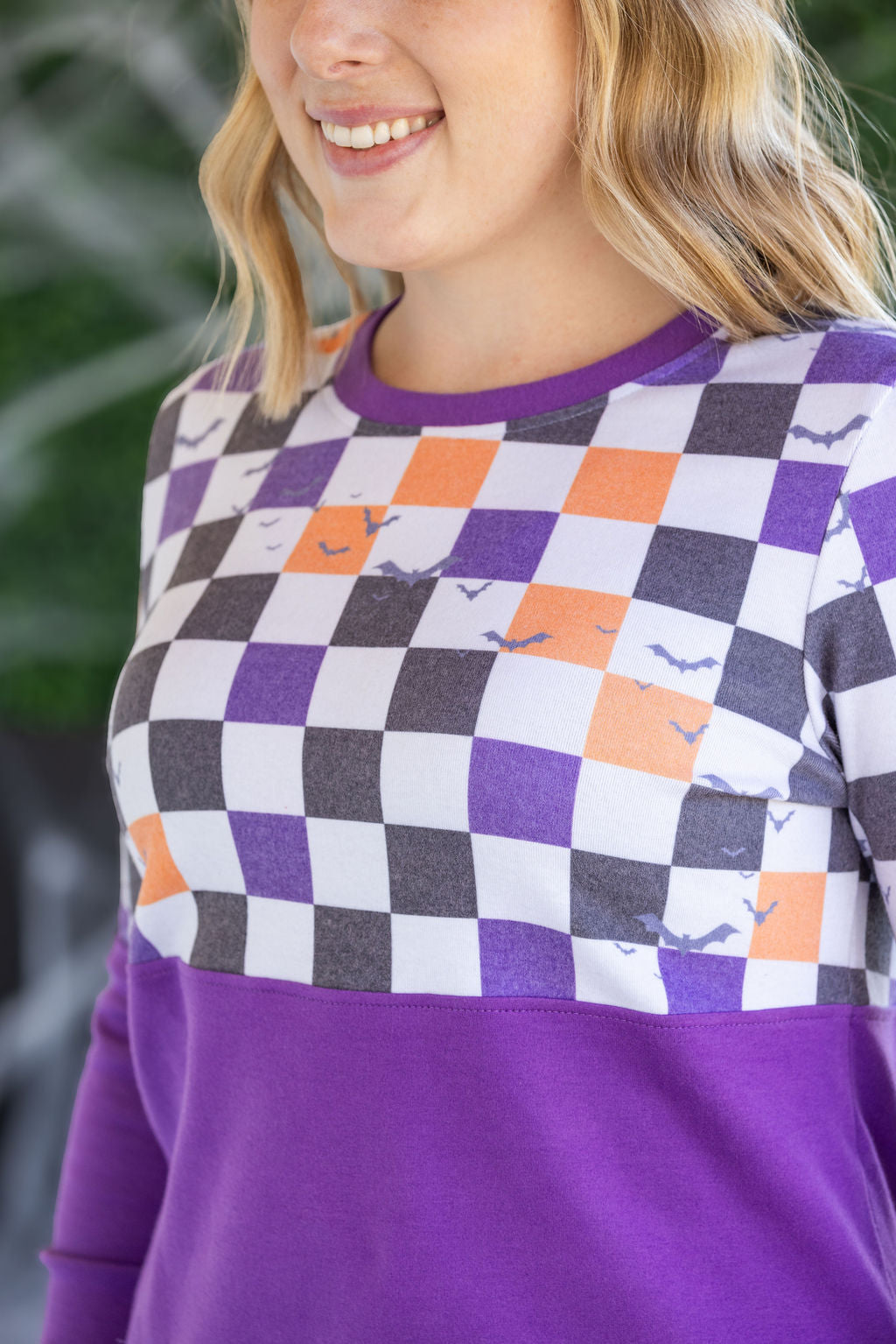 IN STOCK Natalie Pullover - Checkered Bats and Purple