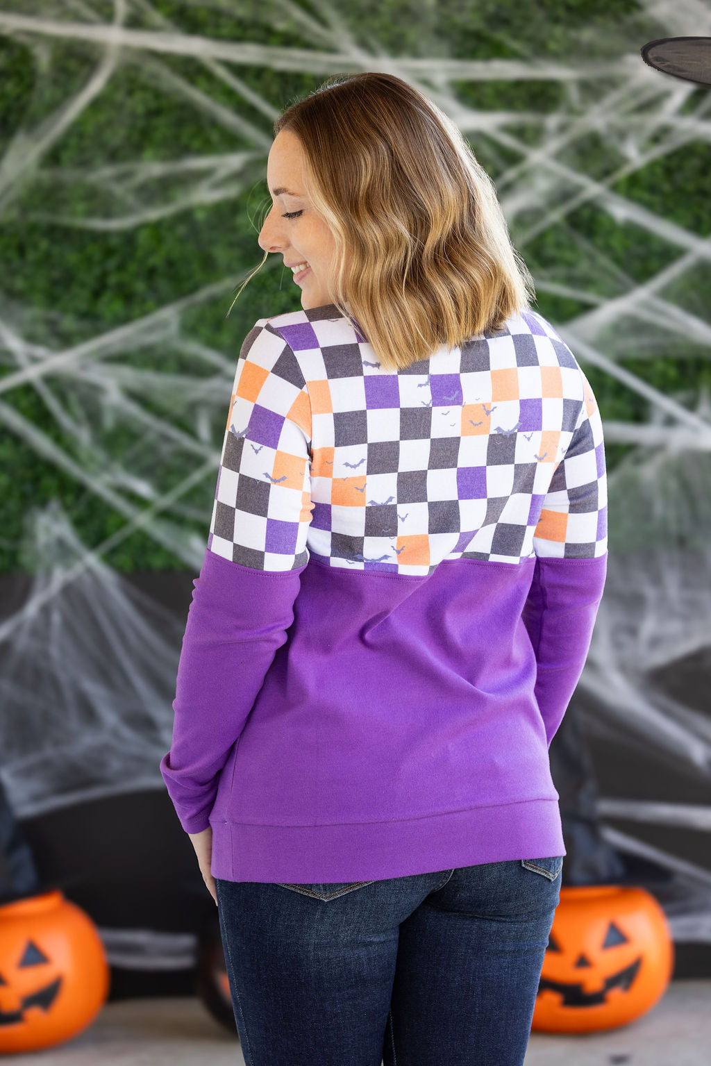 IN STOCK Natalie Pullover - Checkered Bats and Purple