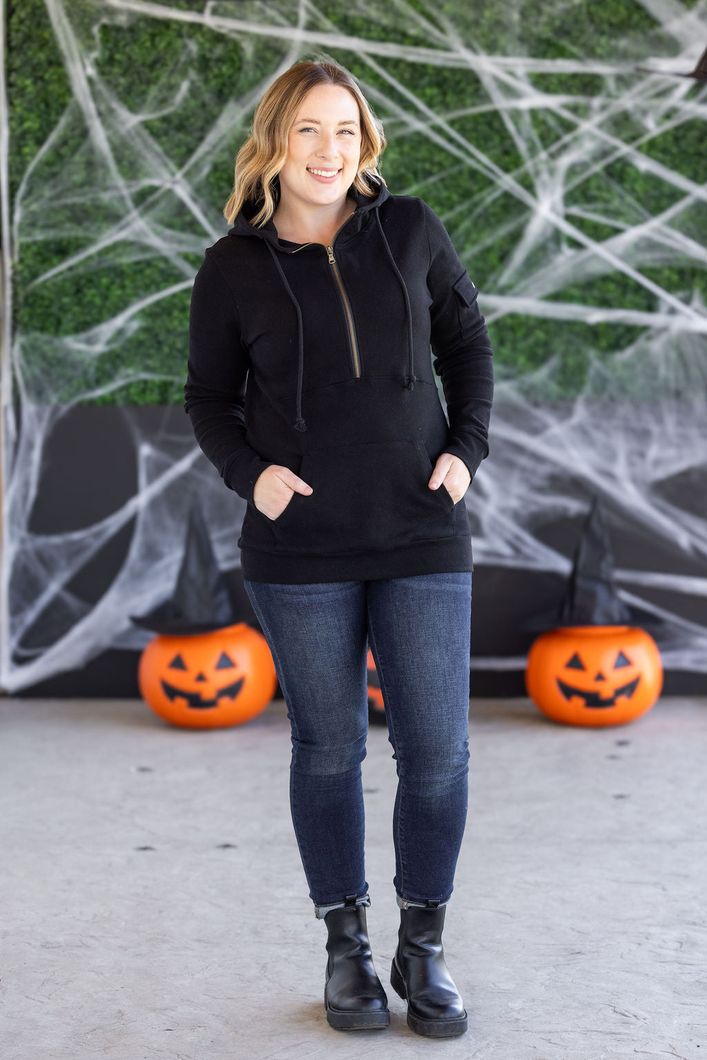 IN STOCK Pixie Pocket Halfzip Hoodie - Black FINAL SALE