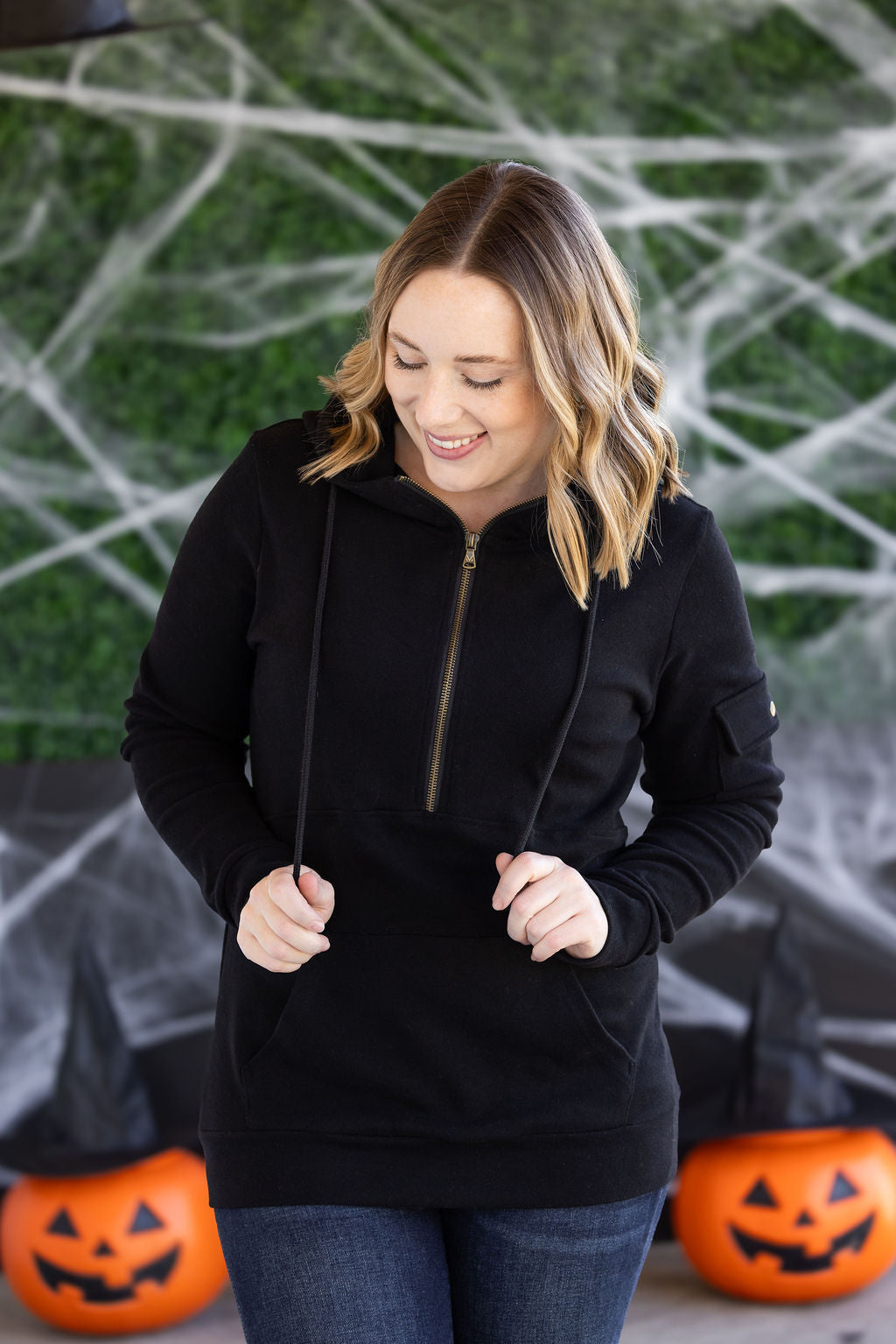 IN STOCK Pixie Pocket Halfzip Hoodie - Black FINAL SALE