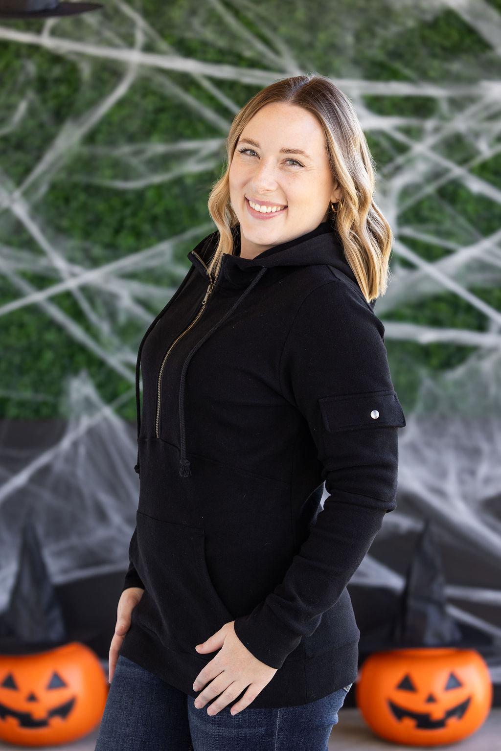 IN STOCK Pixie Pocket Halfzip Hoodie - Black FINAL SALE