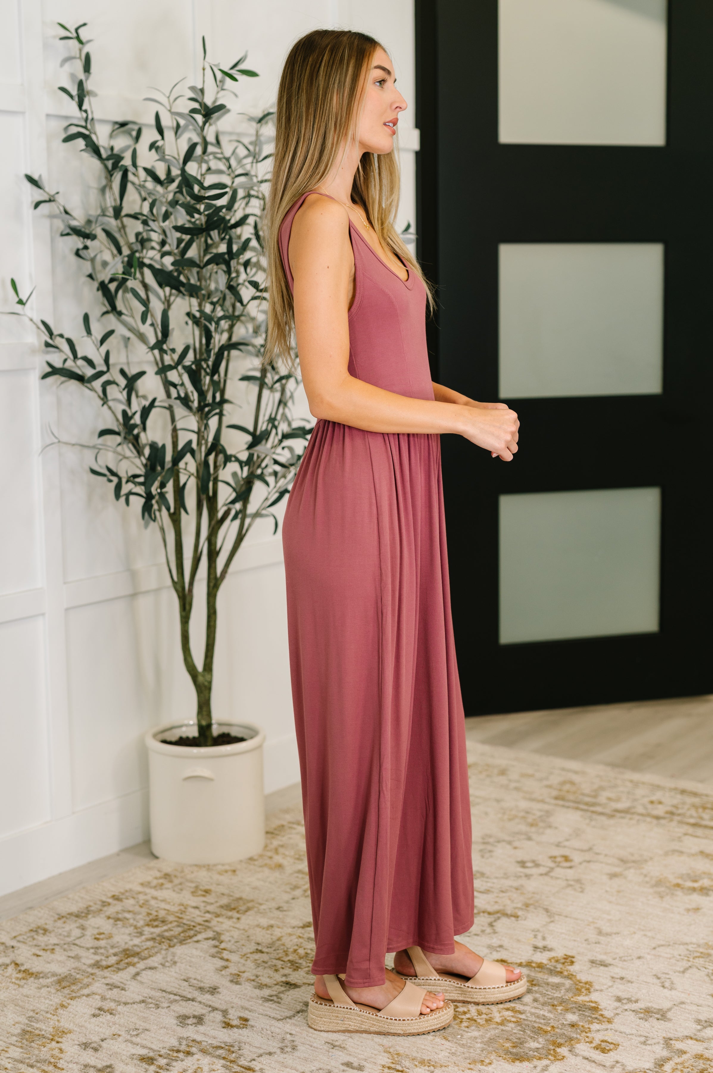 Head to Toe Whoa Gathered Wide Leg Jumpsuit in Mauve