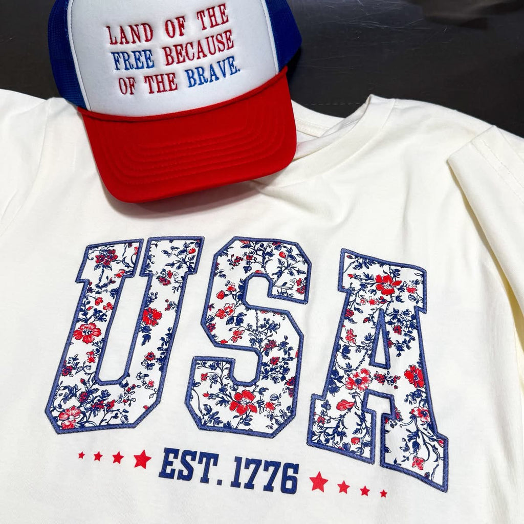 USA Floral Tee or Crewneck