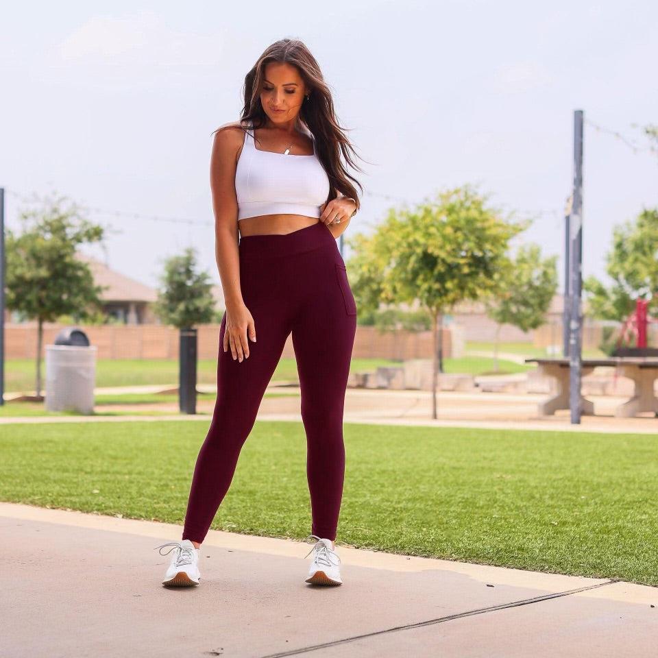 The Molly - MAROON Crossover Full Length Leggings with Pockets  - Luxe Leggings by Julia Rose®