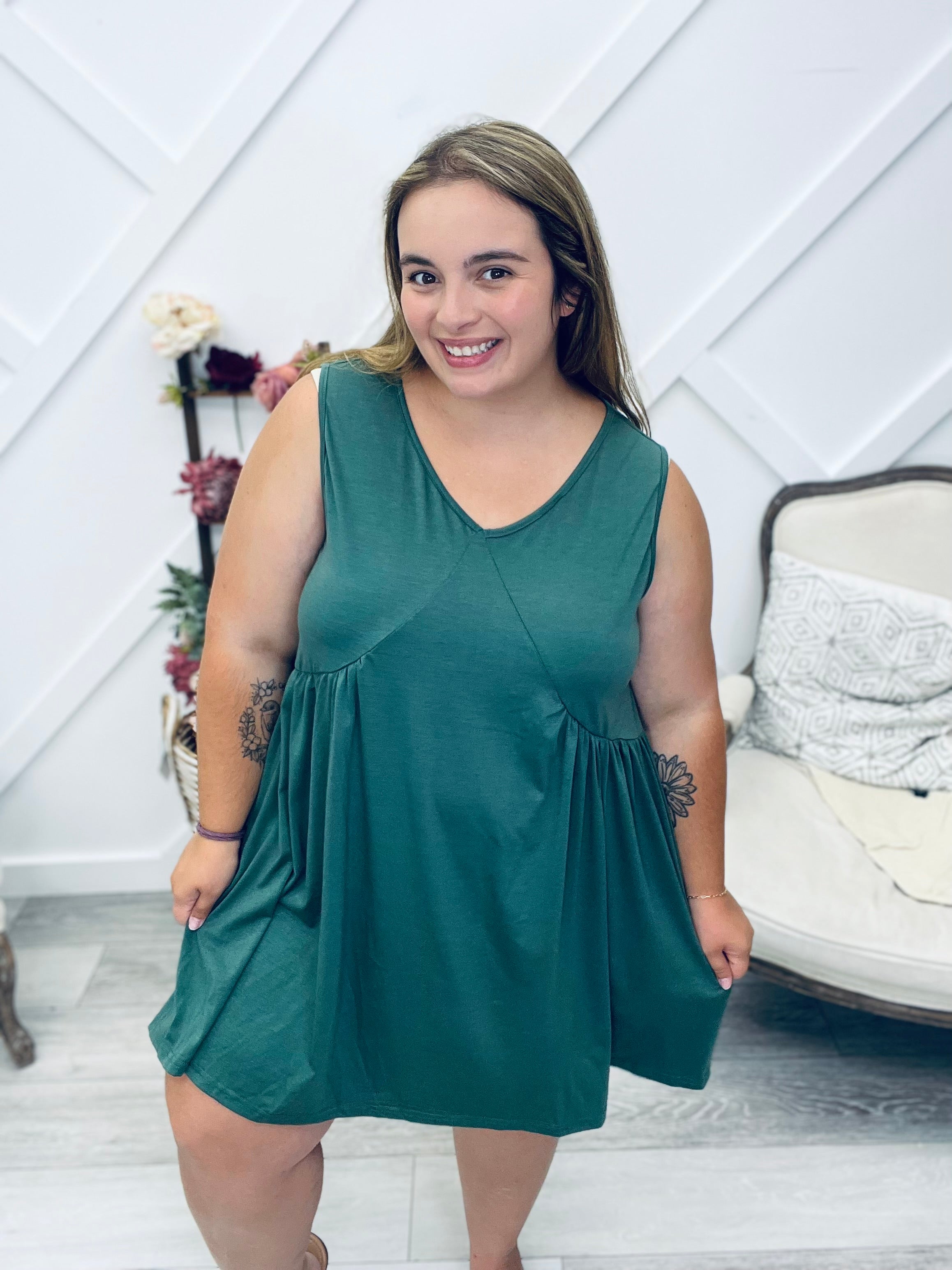 Ruched V-Neck Sleeveless Mini Dress