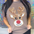 Reindeer Sequin Faux Patch Graphic Tee
