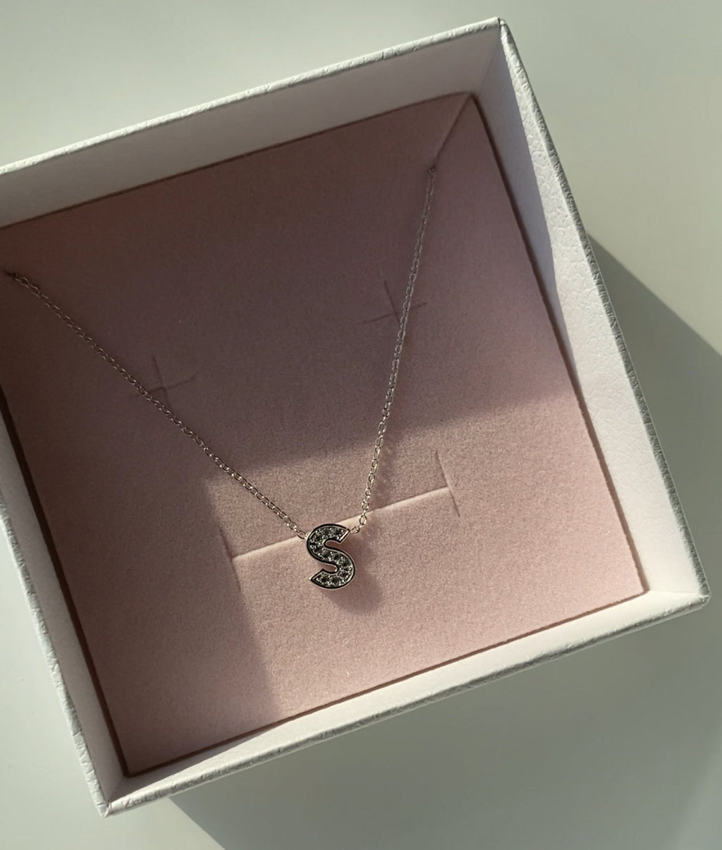 Custom Impression Initial Necklace (Water Resistant & Pave Crystal)
