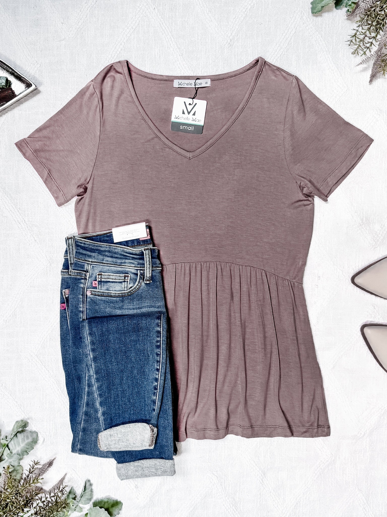 IN STOCK Sarah Ruffle Short Sleeve - Mocha FINAL SALE