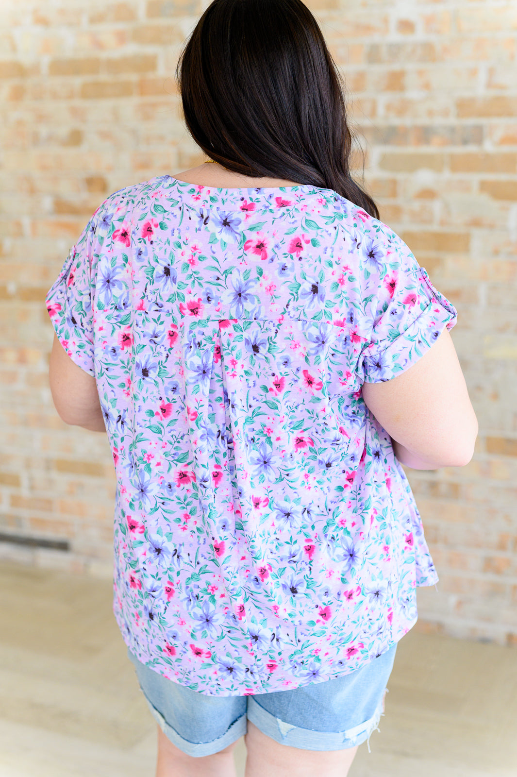 Lizzy Cap Sleeve Top in Muted Lavender and Pink Floral