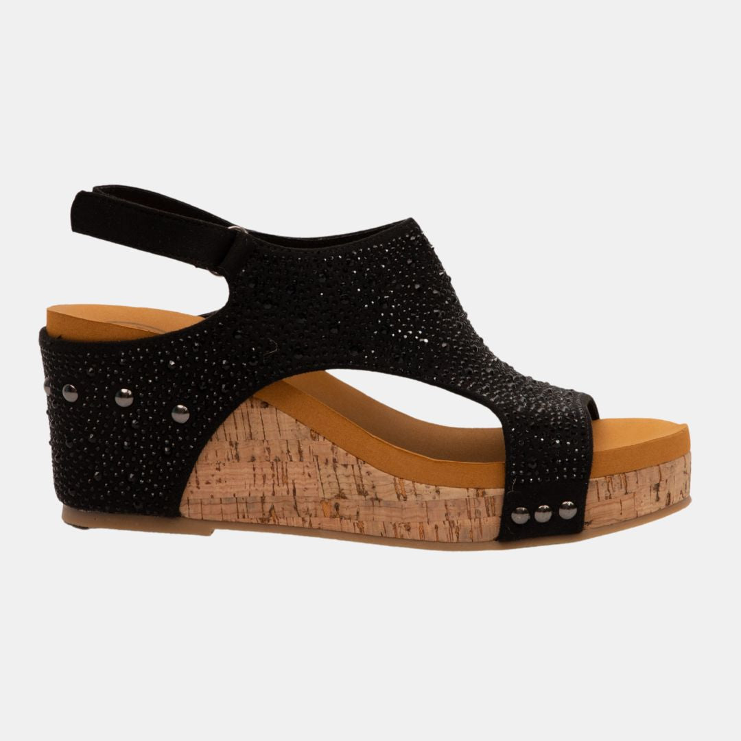 Barbara Crystal Slingback Wedge – Rhinestone Cork Platform in 3 Colors